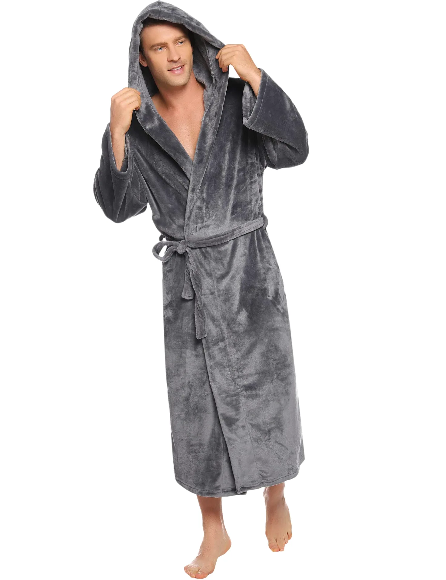 Vlazom Albornoz de Hombre de Pana Goffrada, Cuello Chal y Bordado Contraste, Suave Ligero, Estilo Kimono para Spa y Relax S-3XL