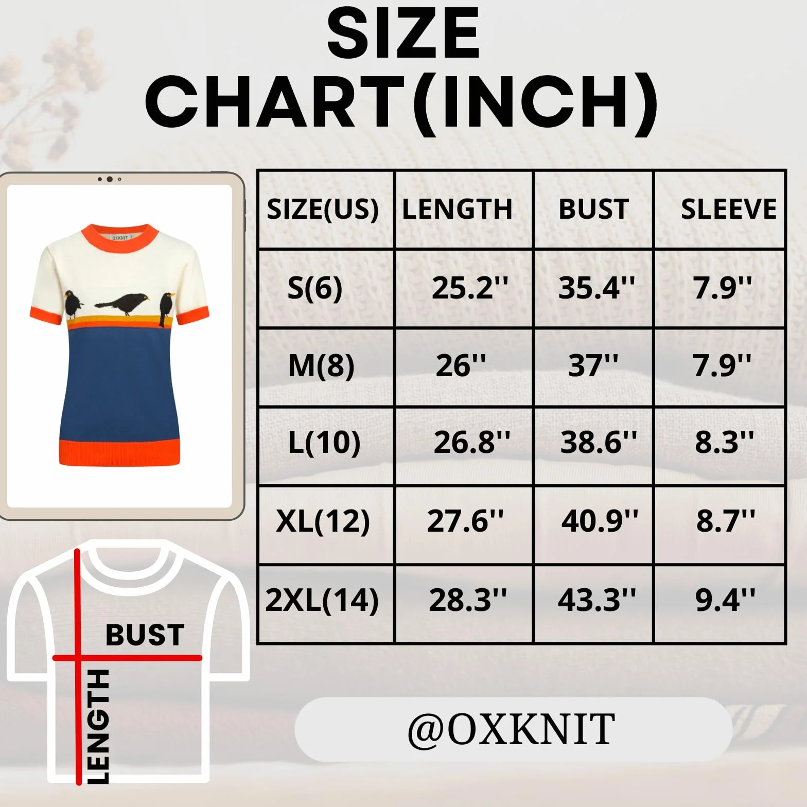OXKNIT Camiseta de manga corta para mujer, color a juego, diseño de pájaro dulce a rayas de punto de algodón