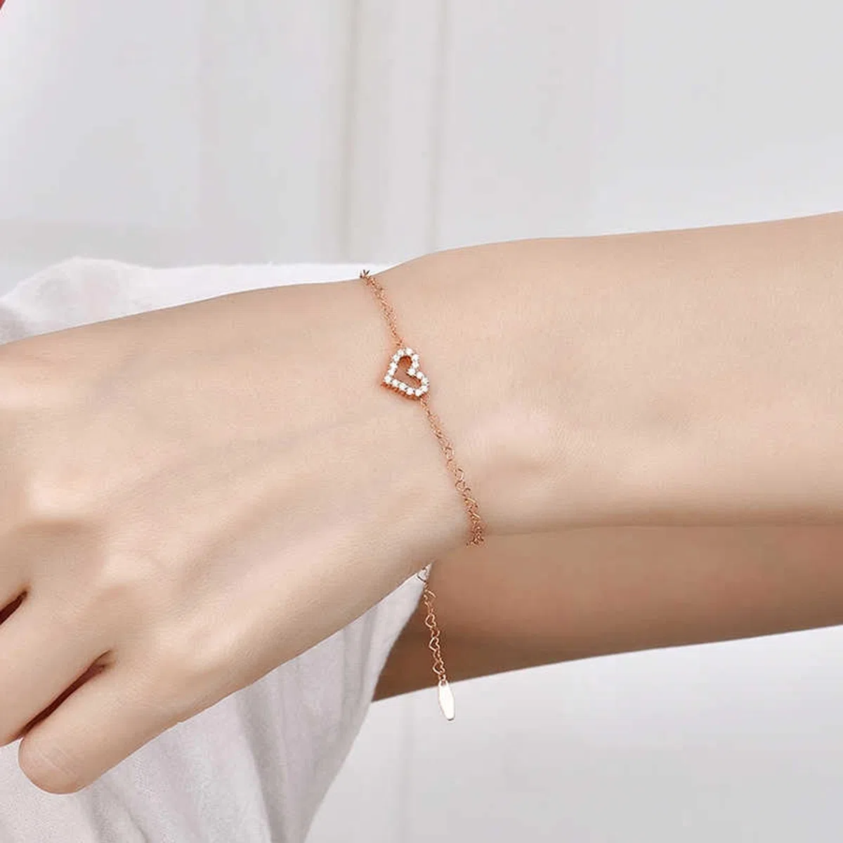 Pulseras de oro rosa para mujer, con forma de corazón, diamantes de 0,14 quilates, pulsera de corazón para mujer