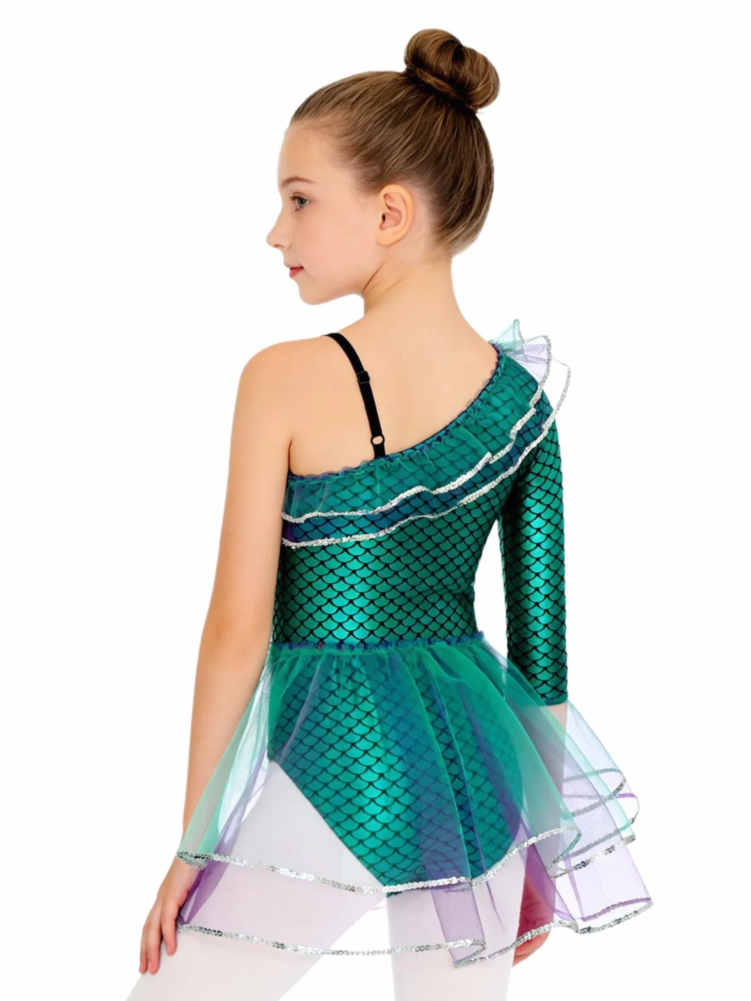 TiaoBug Maillot Brillante De Gimnasia Niña Vestido Princesa Con Estampado De Escamas De Pez Mono De Gimnasia