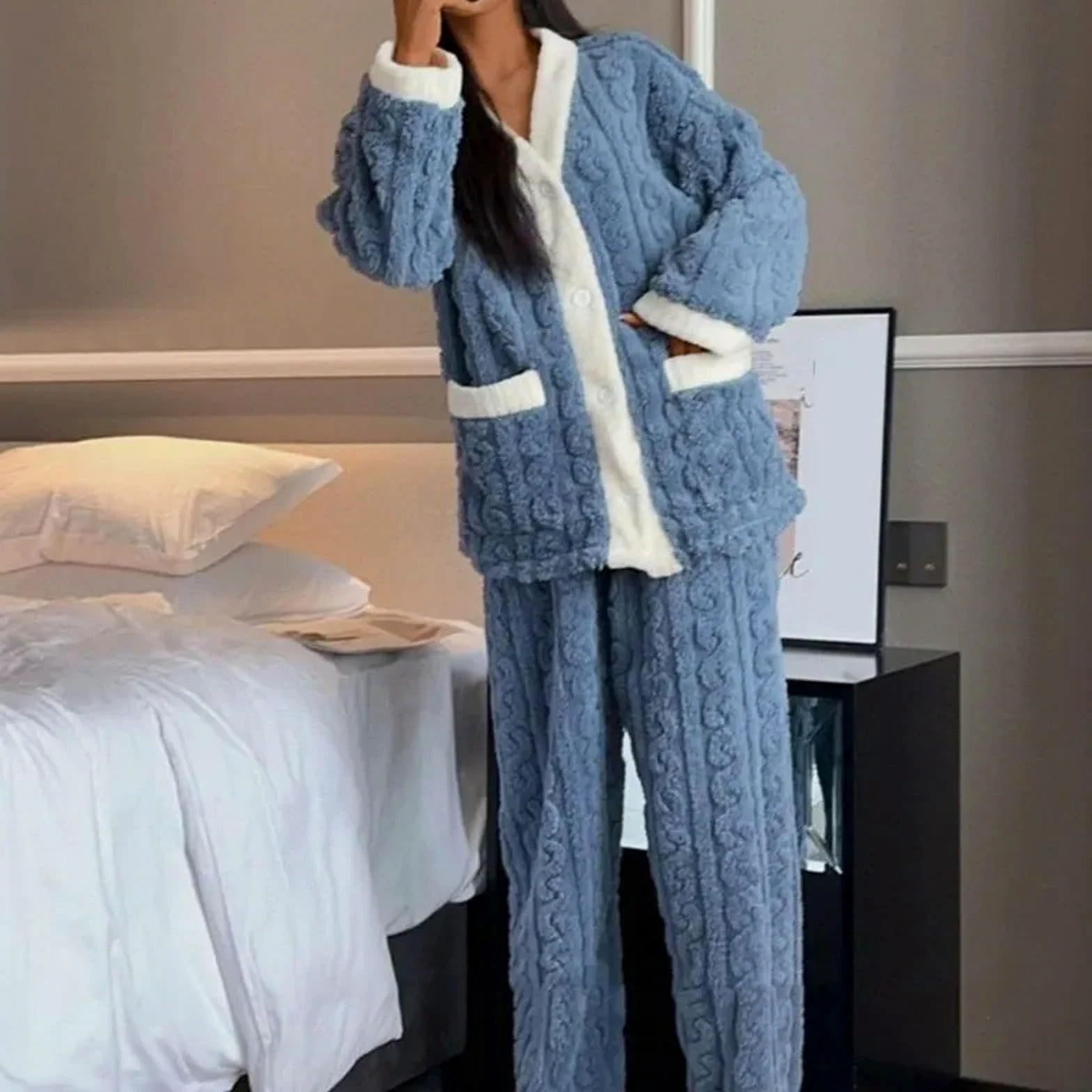 MdybF Pijama Mujer Mujeres Pajamas Sets Autumn Winter Winter Cálido Espeso Homewear De Manga Larga Cartoon Sleepwear Pajamas Traje