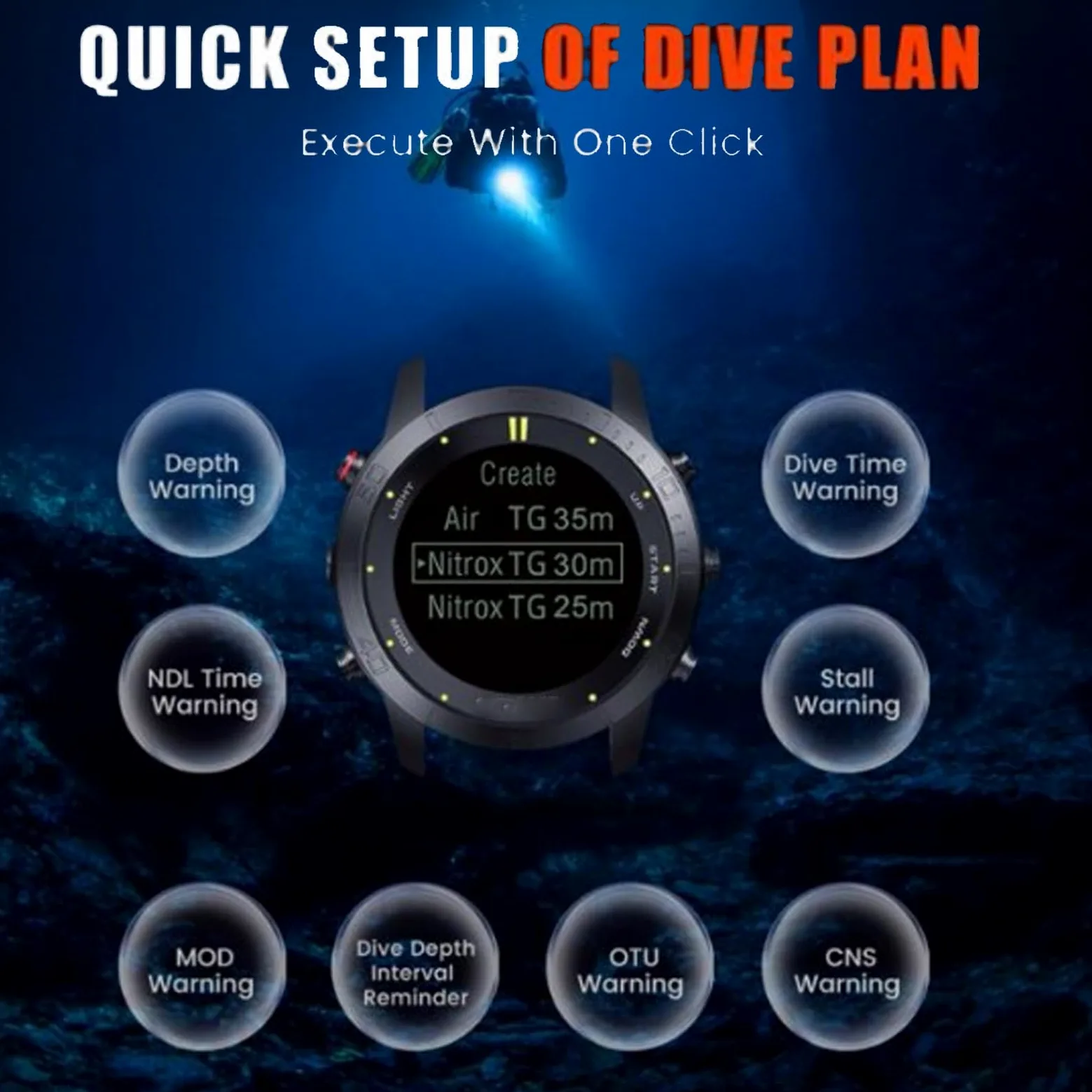 CHICIRIS Buceo Watch Reloj de pulsera Buceo Buceo Reloj Deportivo con Funda de Aleación de Ti Correa de Silicona -Sensor de Profundidad para Natación para Snorkel con Bicicleta