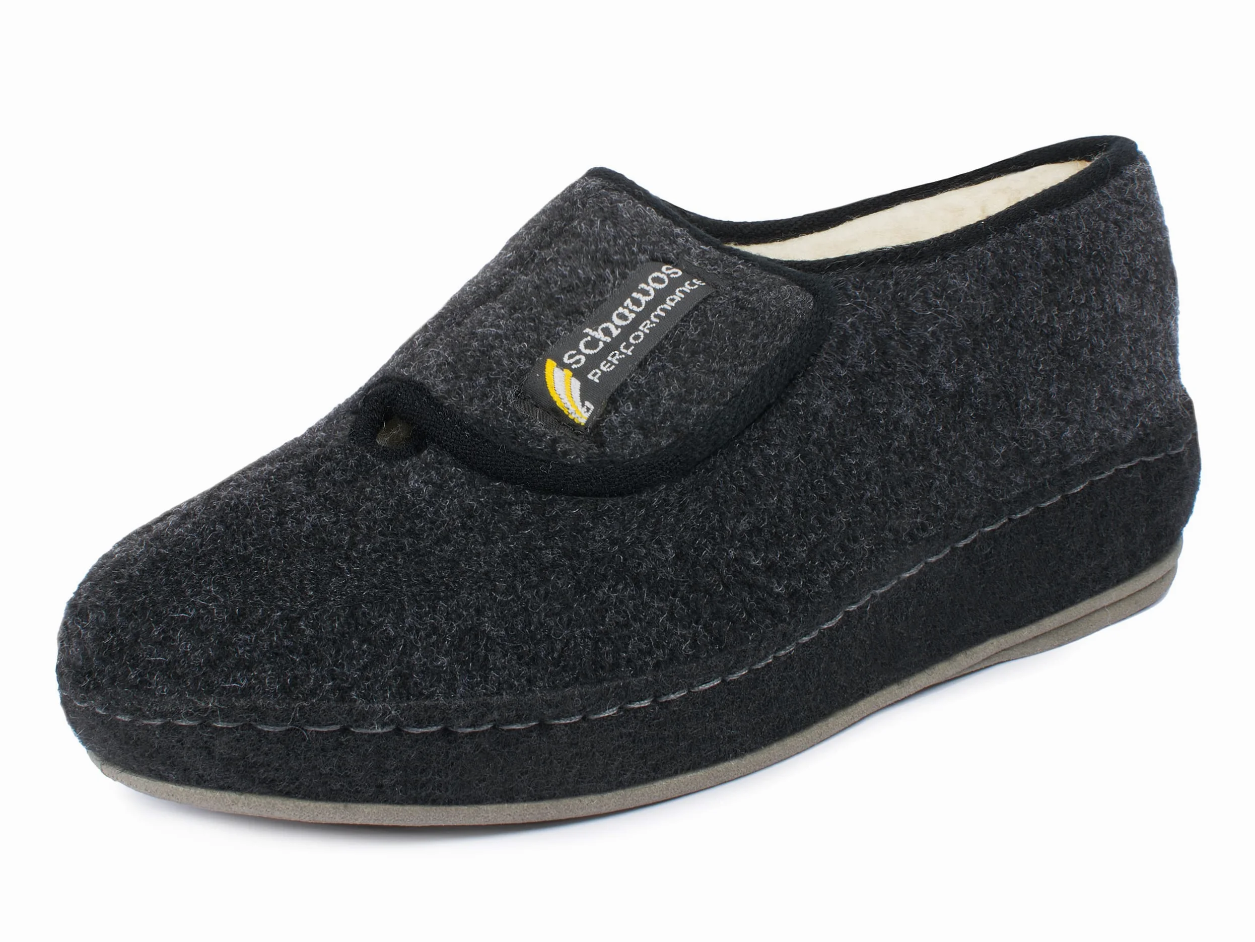SCHAWOS Hombre Zapatilla con Cierre Ajustable 6064 – Pantufla de fieltro con forro de lana, antideslizante y cómoda