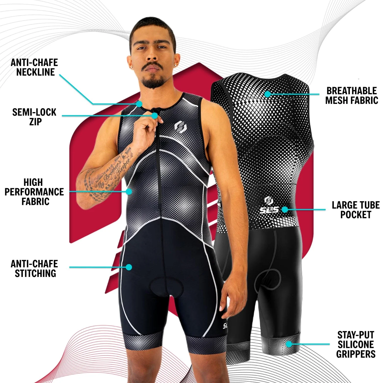 SLS3 Pro Traje de Triatlón para Hombre - Tri Suit Sin Mangas FX - Traje de Triatlón Acolchado - Secado Rápido (Green Gradient, L)