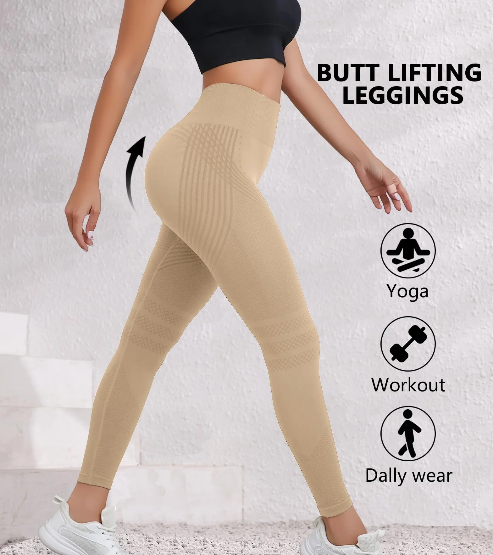 Scrunch Butt Leggings para Mujer Deportivos Cintura Alta Anticelulíticos Pantalones Largos Compresión Moldeadores Levantar el Trasero Pantalones Yoga Gym Correr Leggings Elásticos sin Costuras