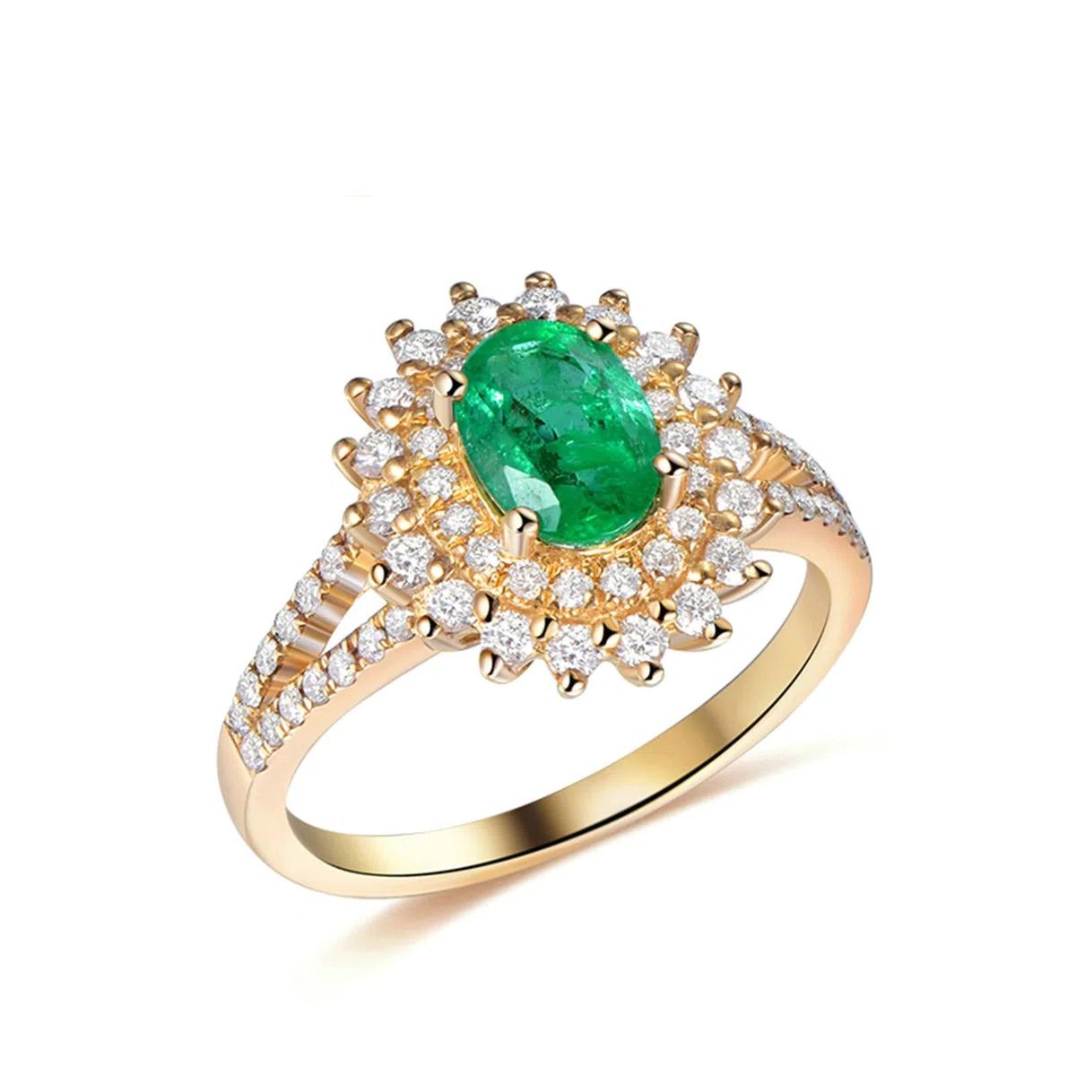 Anillo de boda para mujer, oro de 18 quilates, 14 quilates, 9 quilates, talla H 1/2-V 1/2, anillos de compromiso con girasol con esmeralda de 0,7 quilates y moissanita de 0,5 quilates