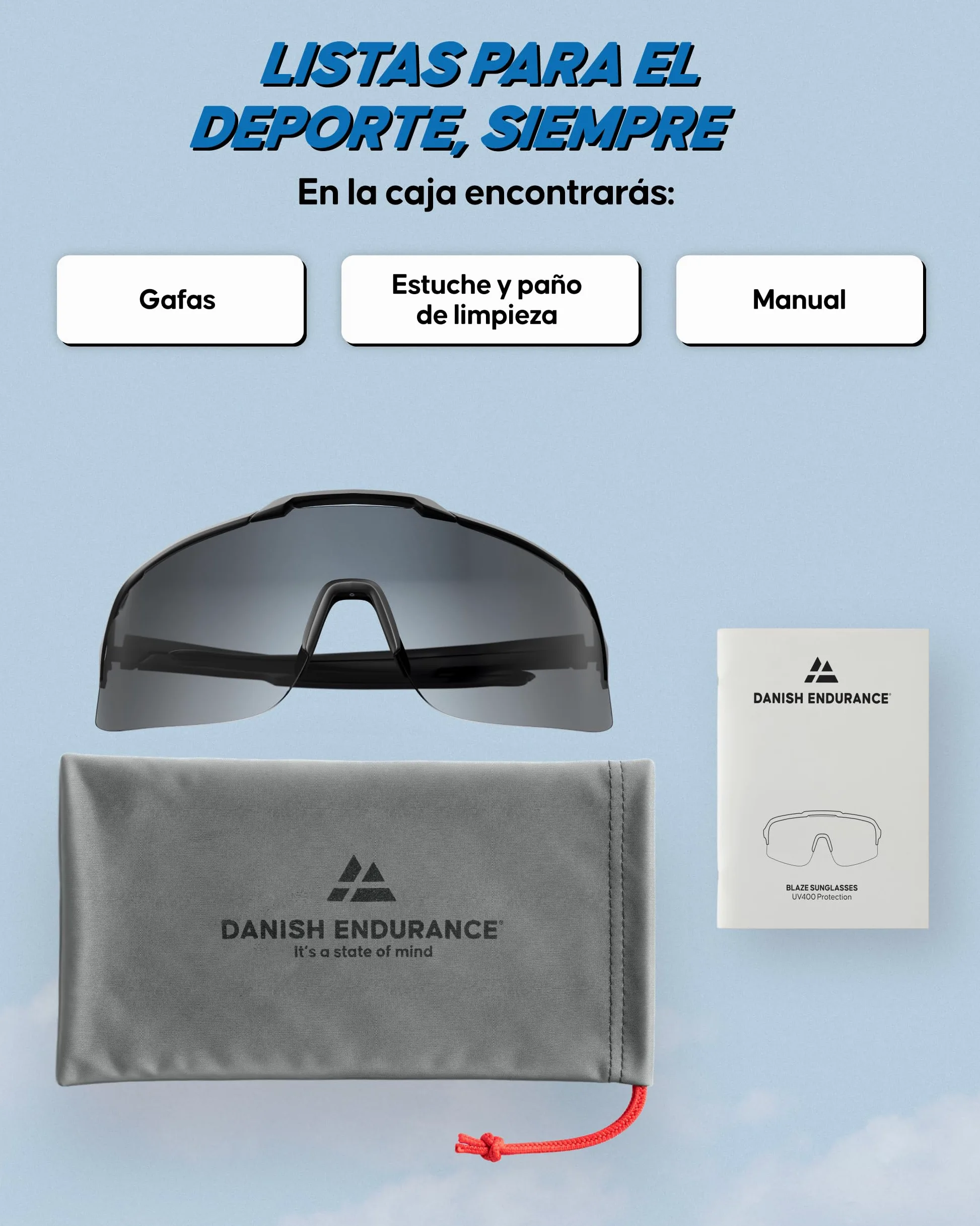 DANISH ENDURANCE TR90 Gafas de Ciclismo, Protección UV, Hombre y Mujer