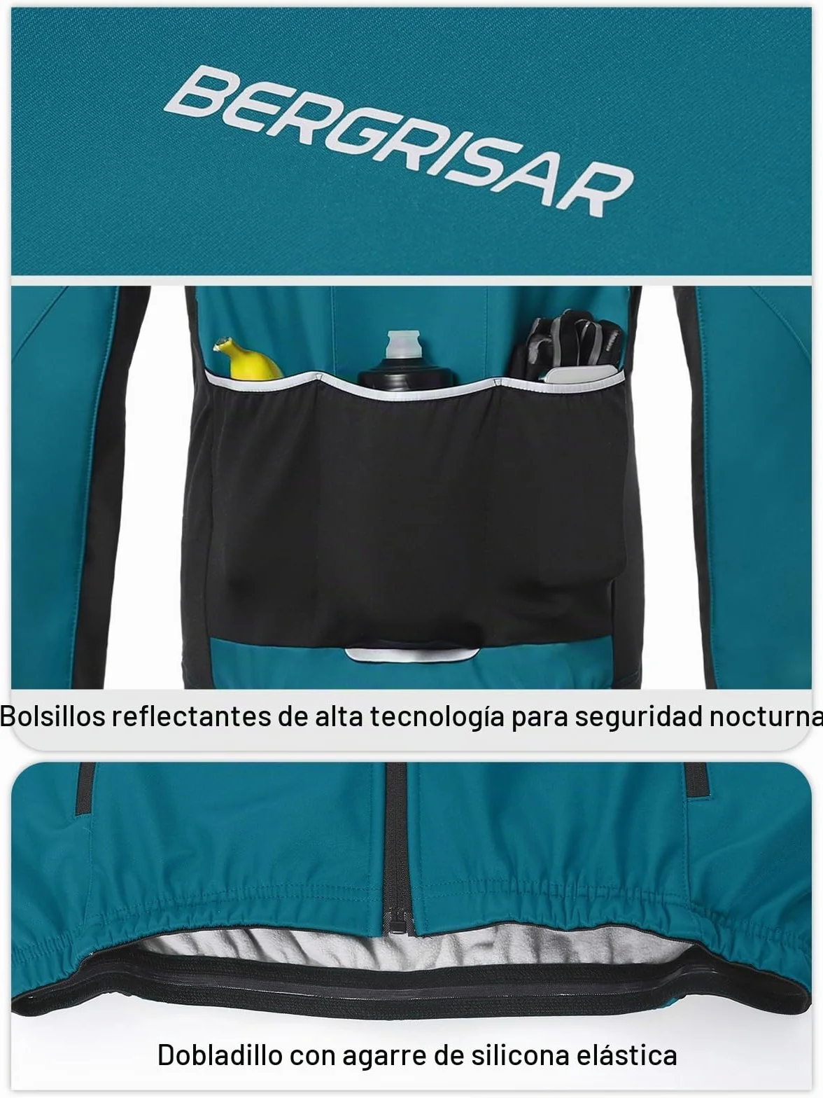 BERGRISAR Chaqueta Ciclismo Hombre Invierno Polar Termica Impermeable Cortavientos MTB Bicicleta