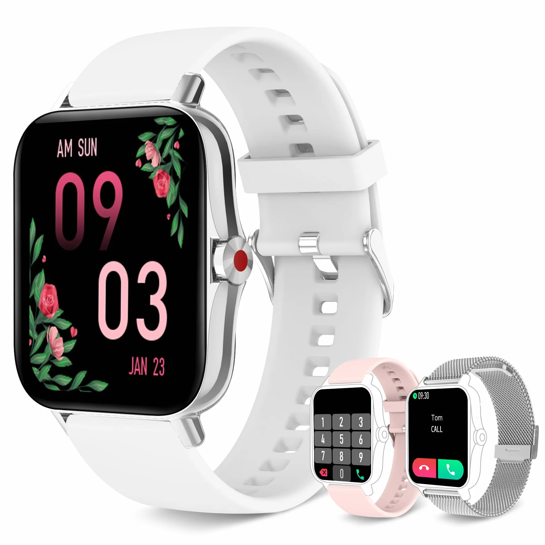 Reloj Inteligente Mujer con Llamadas, Smartwatch Mujer 3 Correas, 1,69" Reloj Deportivo Ritmo Cardíaco Oxígeno Sanguíneo Sueño Reloj Digital Pulsera Actividad Android iPhone (Blanco)