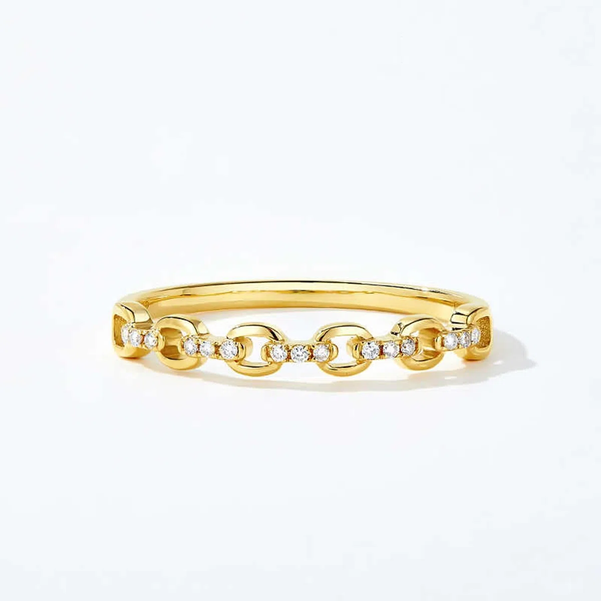Anillo de compromiso de oro amarillo de 9 quilates, 14 quilates, 18 quilates, cadena hueca con diamante de 0,05 quilates