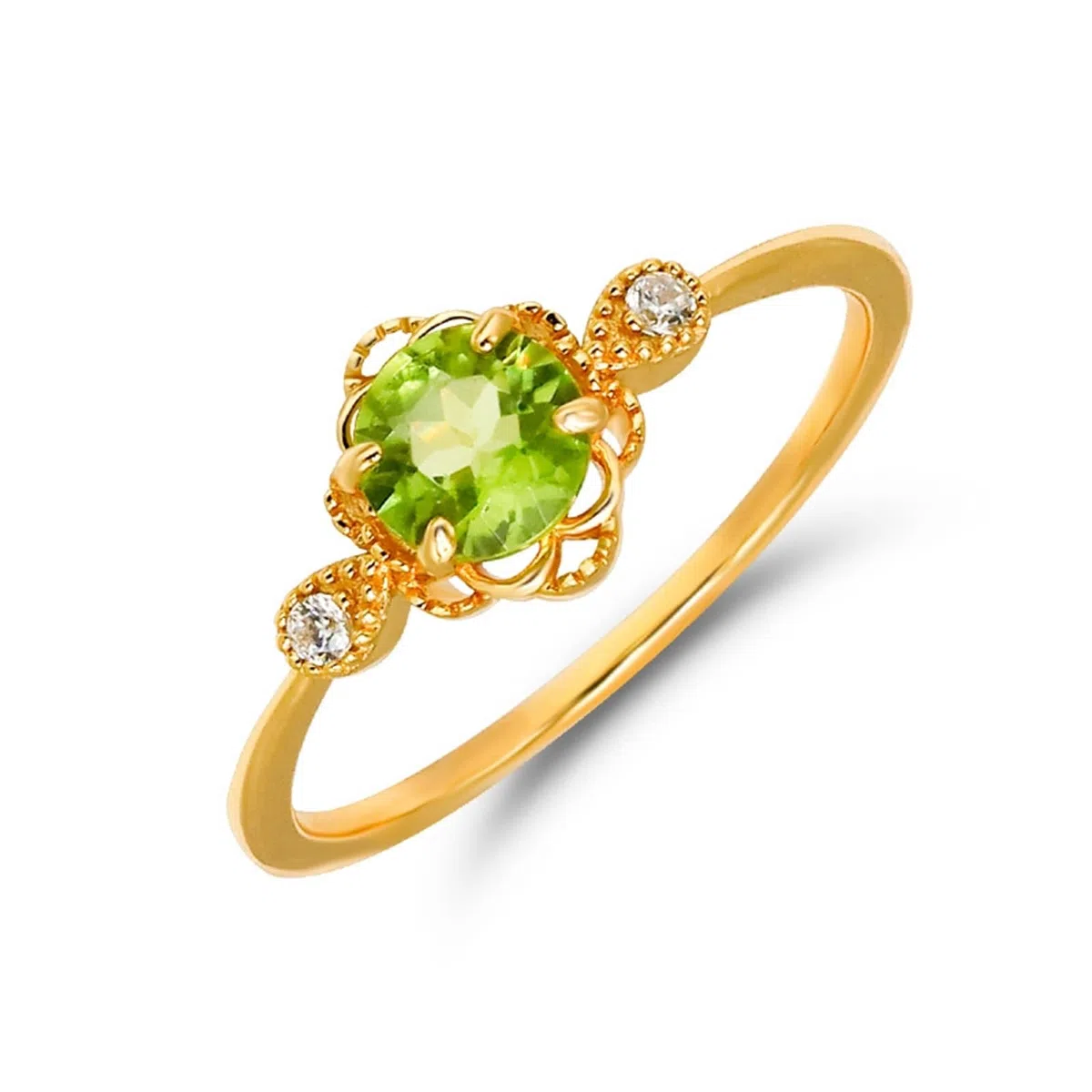 Par de anillos de oro de 9 K/14 K/18 K con peridoto, forma de flores huecas