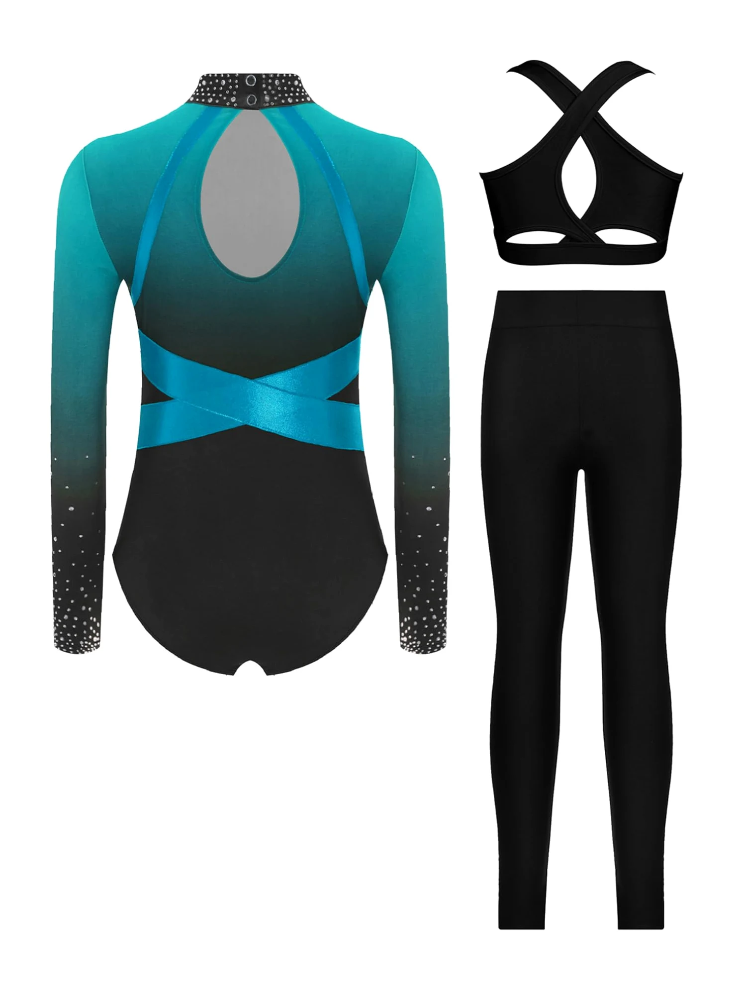 Oyolan Maillot Brillante Danza Niña Body Gimnasia De Elástico Con Leggings Largos De Deporte Mono De Baile Elástico Disfraz De Ballet