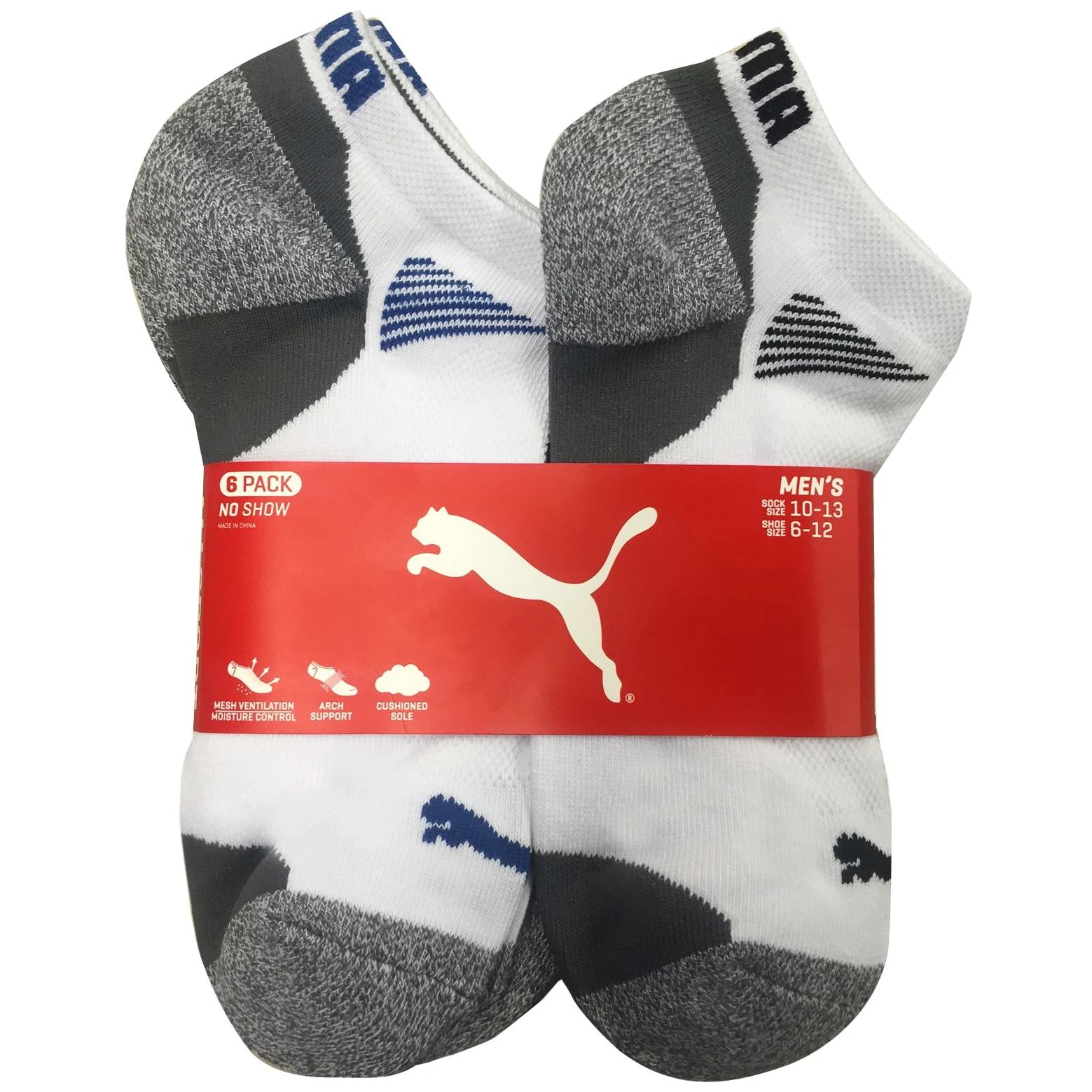 Puma de los hombres corte bajo todos los deporte no show calcetines, Blanco/Gris