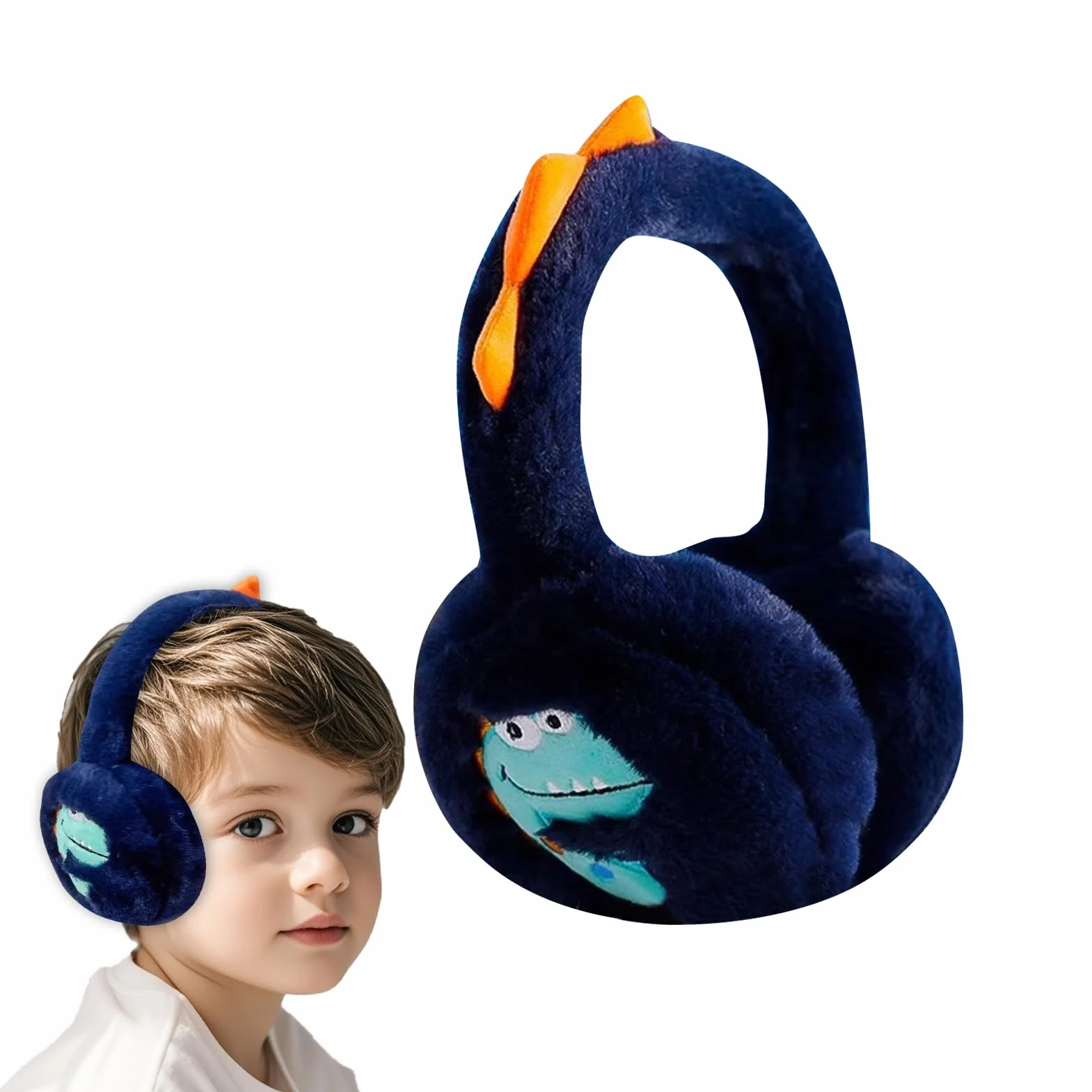 Nexoria Orejeras para niños, orejeras plegables para niños, orejeras de felpa de invierno, cálidas orejeras de dinosaurio con banda elástica, orejeras para niñas y niños
