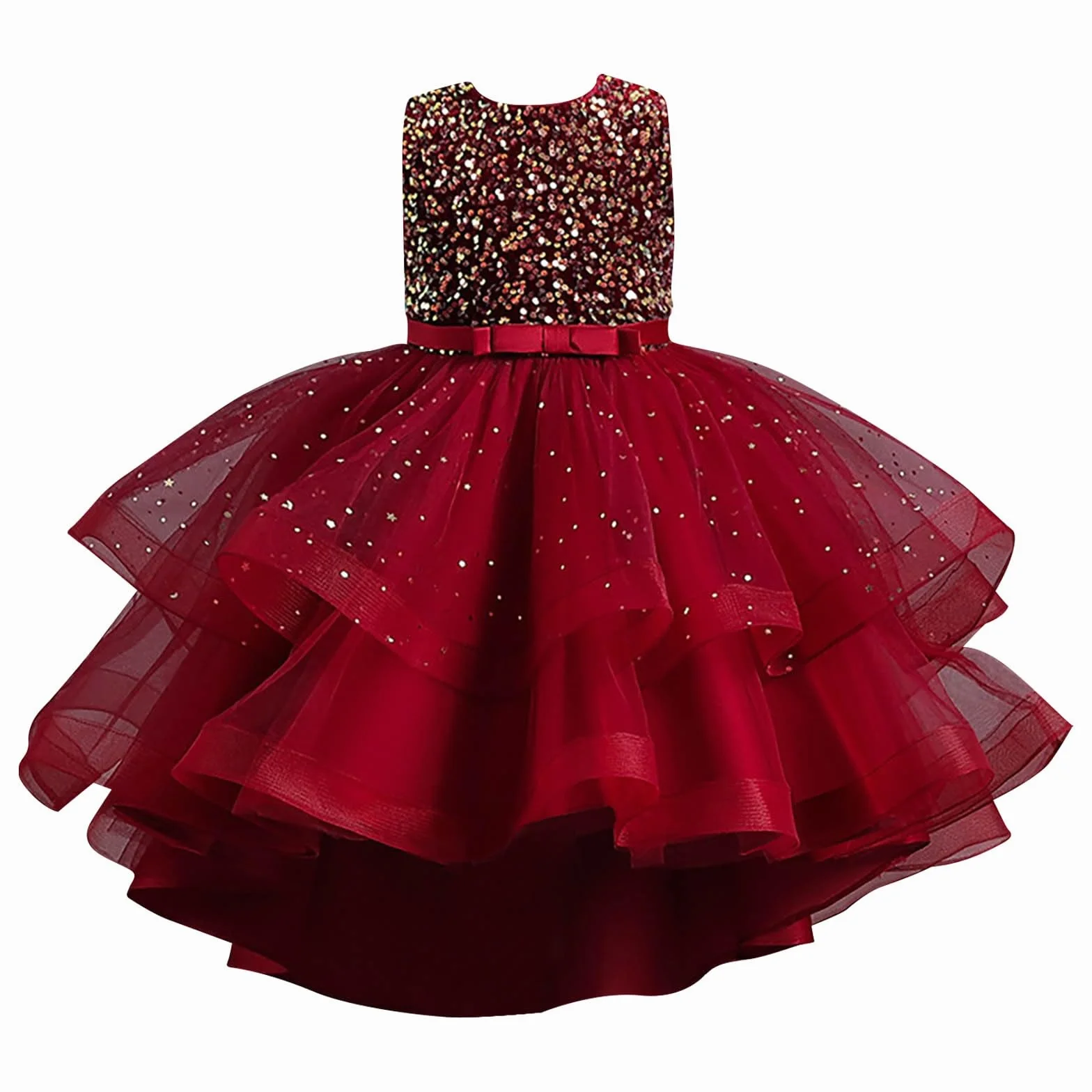 Vestido de Desfile Infantil con Encaje Floral para niñas diseño Elegante para Bautizo Boda y sin Mangas Falda de Tul y Falda Floral