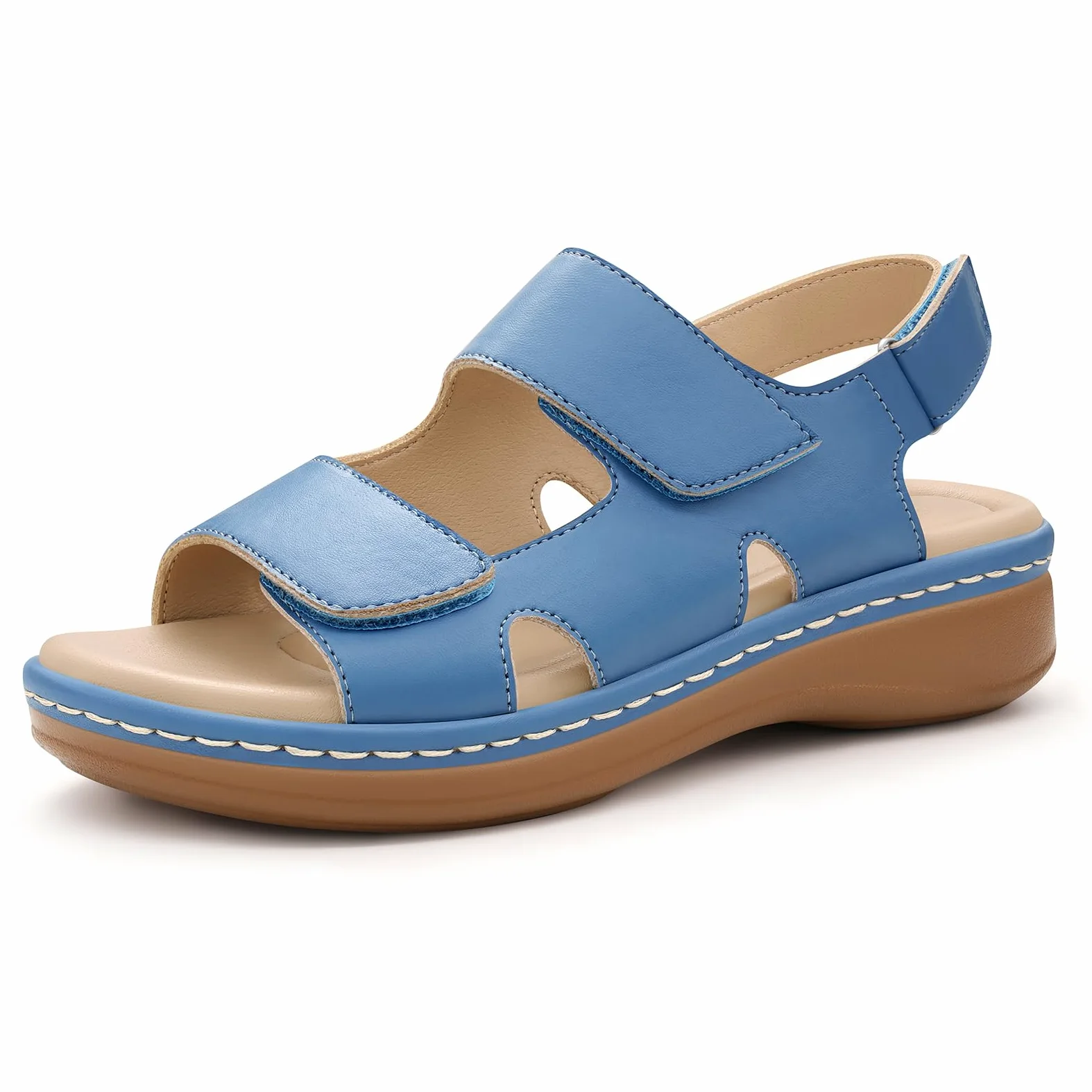 PIZZ ANNU Clara Sandalias Ortopedicas Mujer Verano Comodas Zapatos con Cuña Ligera y Velcro Ajustable Suela Antideslizante para Uso Diario