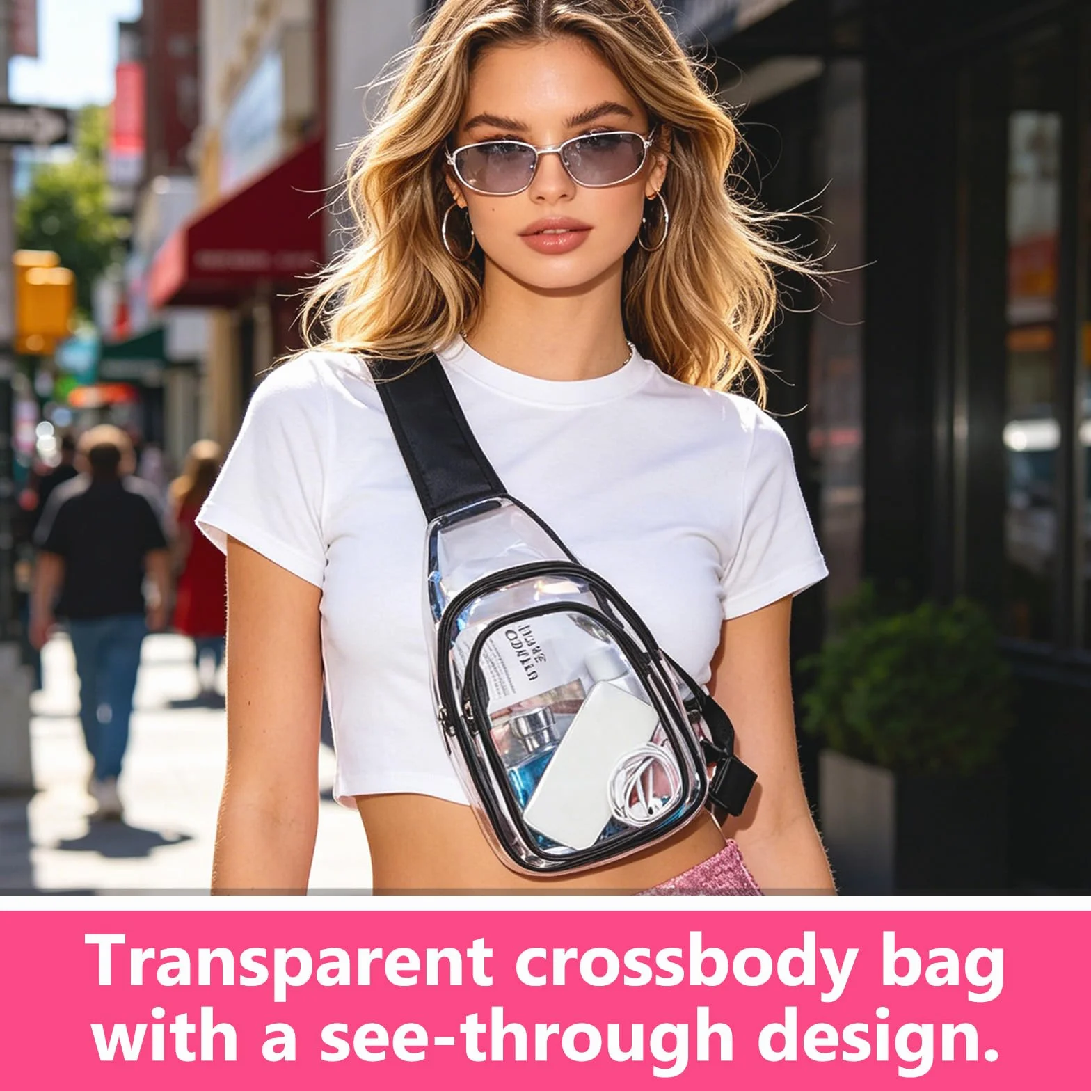 Bolsa de Pecho Transparente de PVC, Aprobado por Estadios Bolso Bandolera Hombre, Bolso Transparente Mujer con Correa Ajustable, Riñonera Resistente Al Aguariñonera para Conciertos Viajes