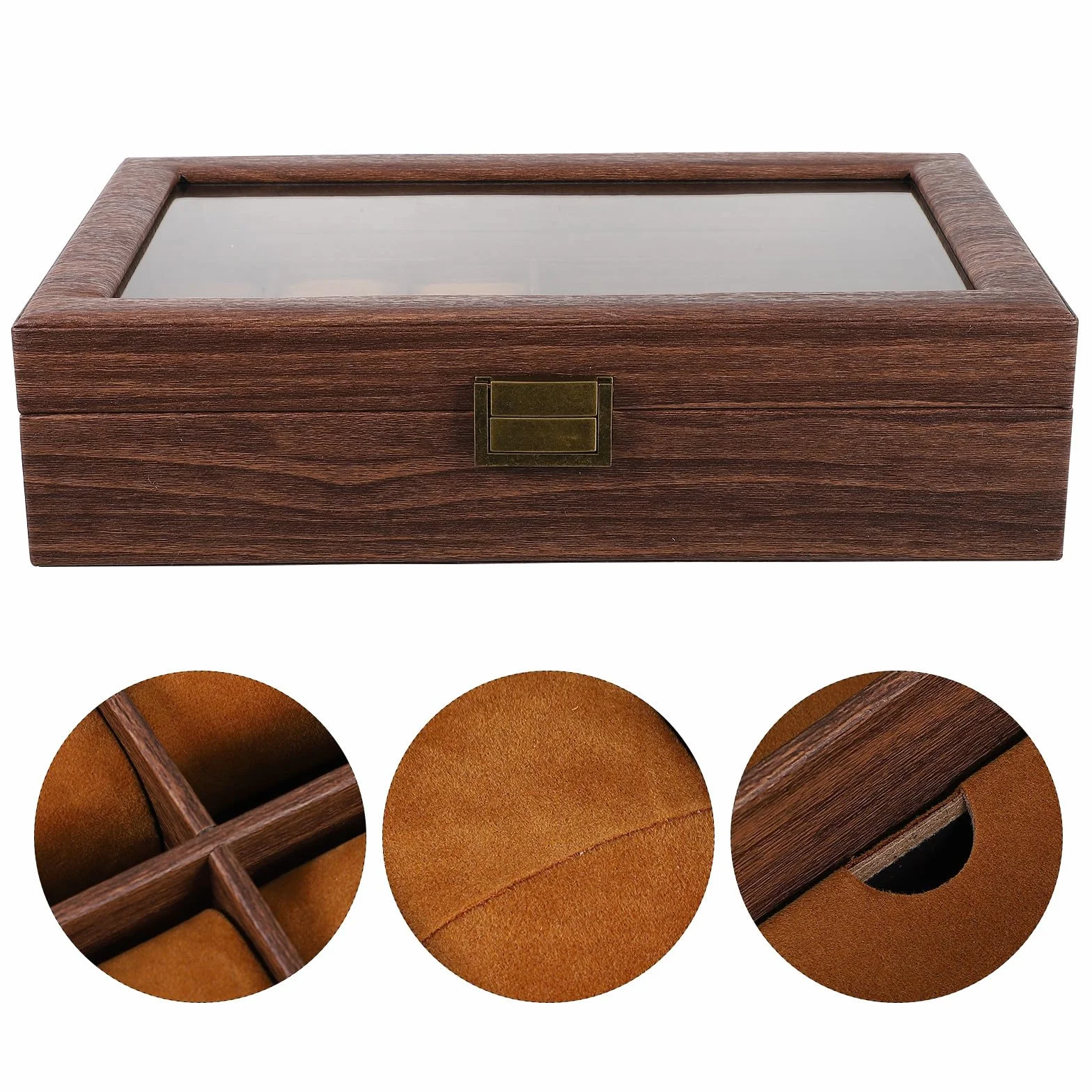 UKCOCO Caja de Madera para Relojes y Gafas Organizador con Compartimentos para Relojes y Gafas Diseño Retro y Funcional para Exhibición y Almacenamiento Seguro
