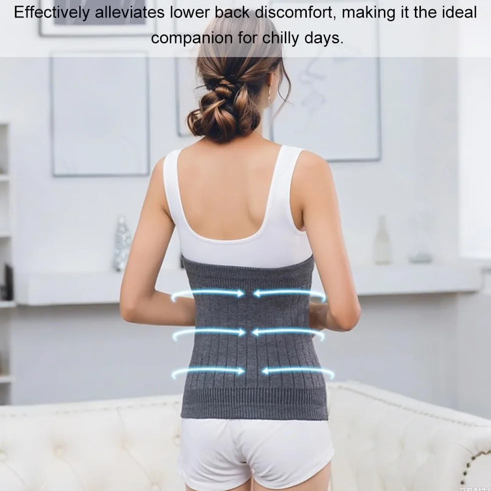 Calentador Lumbar Térmico de Punto Invierno Unisex, Calentador de Riñón Cinturón Elástico Cintura, Faja Lumbar Caliente Protector Abdominal para Invierno Prevenir el Resfriado del Vientre, Gris, L