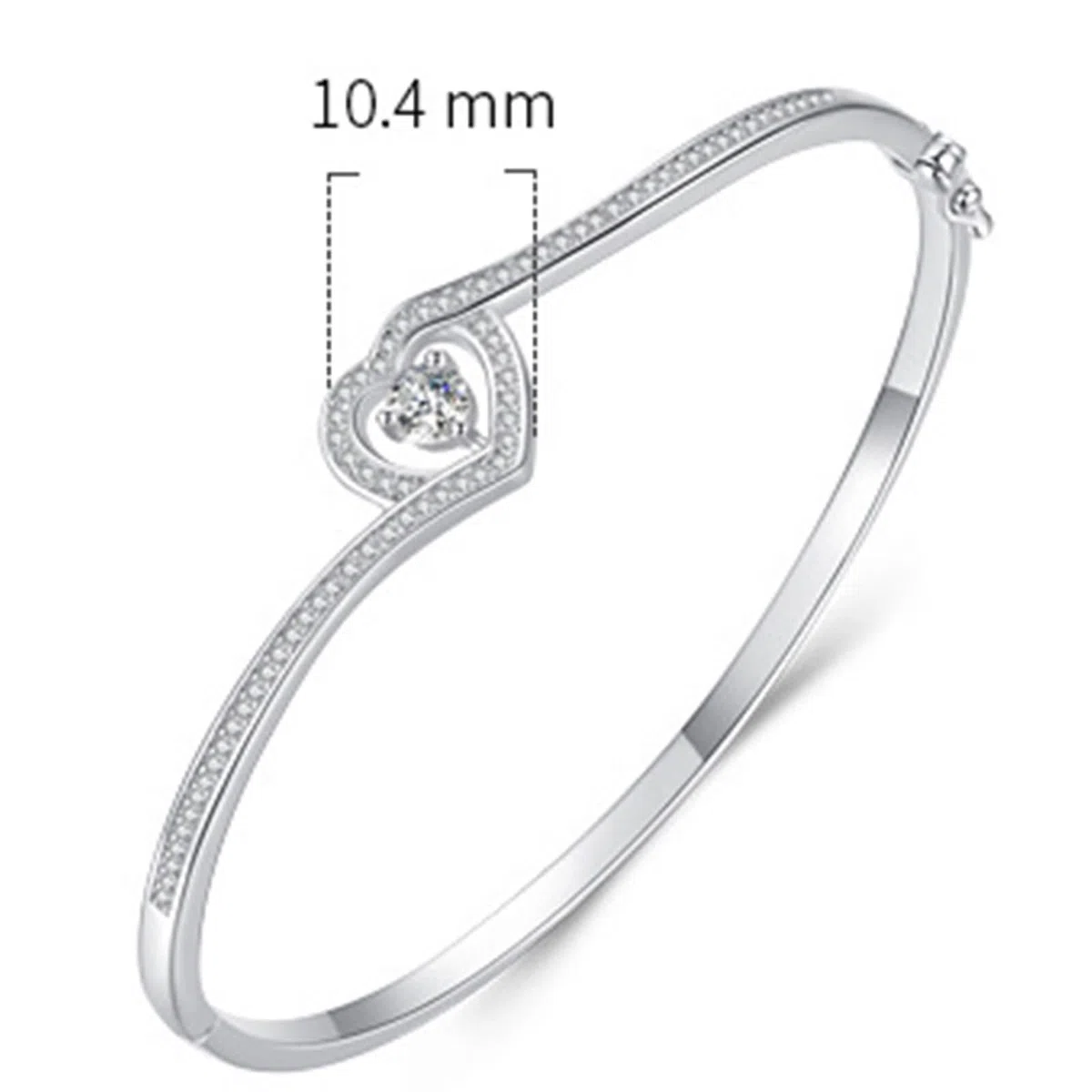 Brazaletes de Mujer Oro Blanco 9 K / 14 K / 18 K, Corazón Hueco con Moissanita, Cadena 16 CM, Pulseras Cadena Plata Mujer
