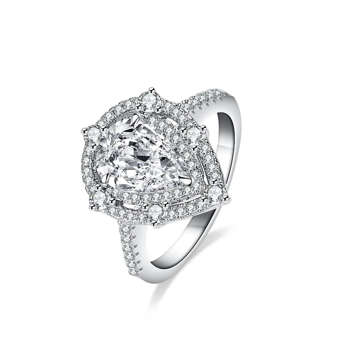 Anillos de boda para mujer, anillos de compromiso, oro auténtico con moissanite de 2 quilates, oro blanco, forma de gota, anillo Halo para mujer