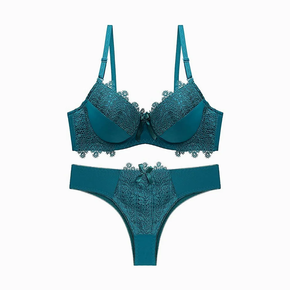 YZCIS Conjunto de Sujetador y Tanga de Ropa Interior de Encaje Push up para Mujer Conjunto de Sujetador y Bragas para Mujer Verde