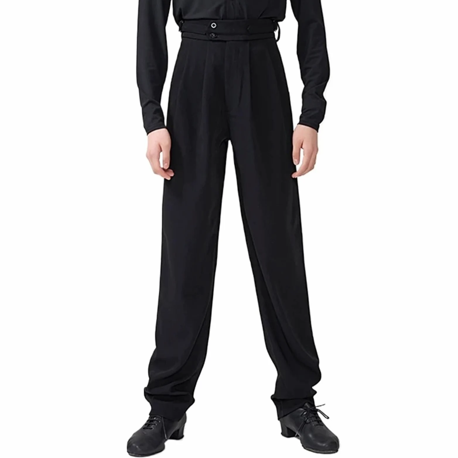 Pantalones de Baile Latino for Hombre, diseño Cintura Alta, Holgados, Negros, for Adultos, Ropa competición salón Cha para Hombre, Salsa, Jazz, Danza