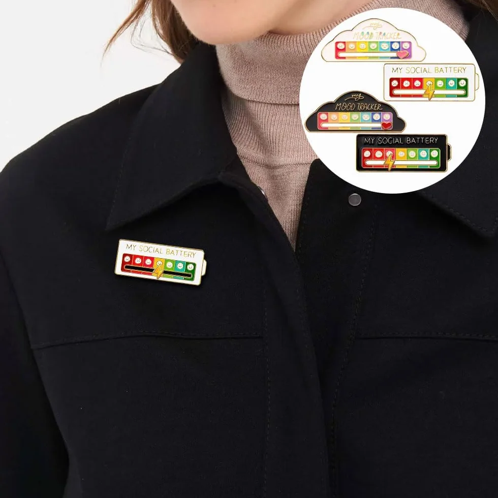 4 pines de estado de ánimo, insignias de batería social, pin esmaltado, divertido broche de batería social, divertido broche de estado de ánimo social para 7 días, lindo broche de expresión