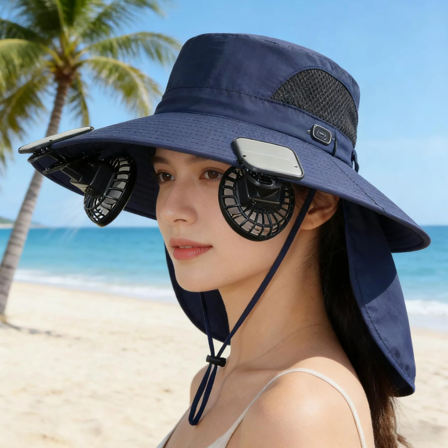 Sombrero de tela desmontable ventilador de alta carga USB energía solar para todos épocas, asesor solar