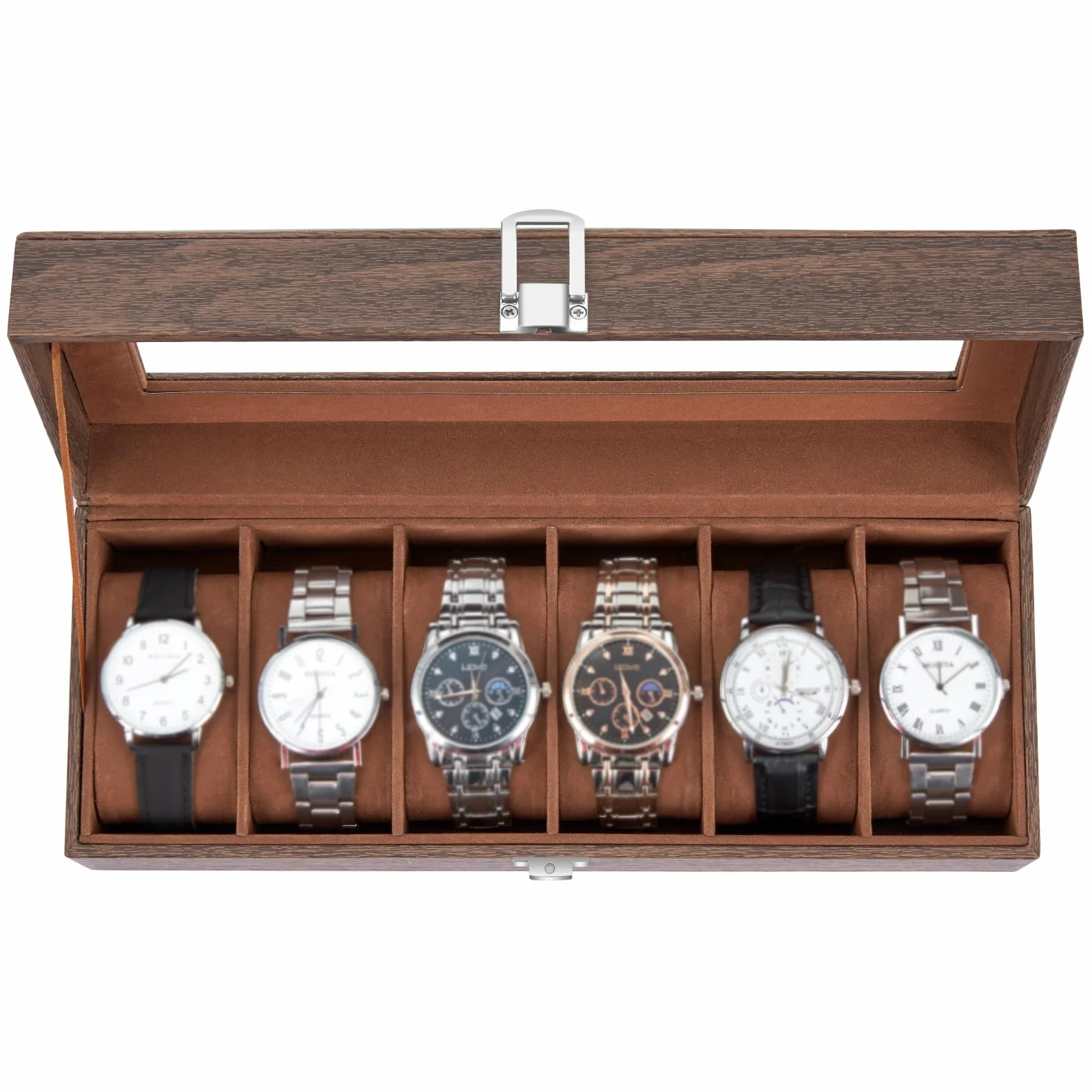 Ohuhu Caja Relojes con 6 Compartimentos, Caja para Relojes con Tapa de Cristal y Cojín Extraíble,Regalo para Cumpleaños Día del Padre Navidad
