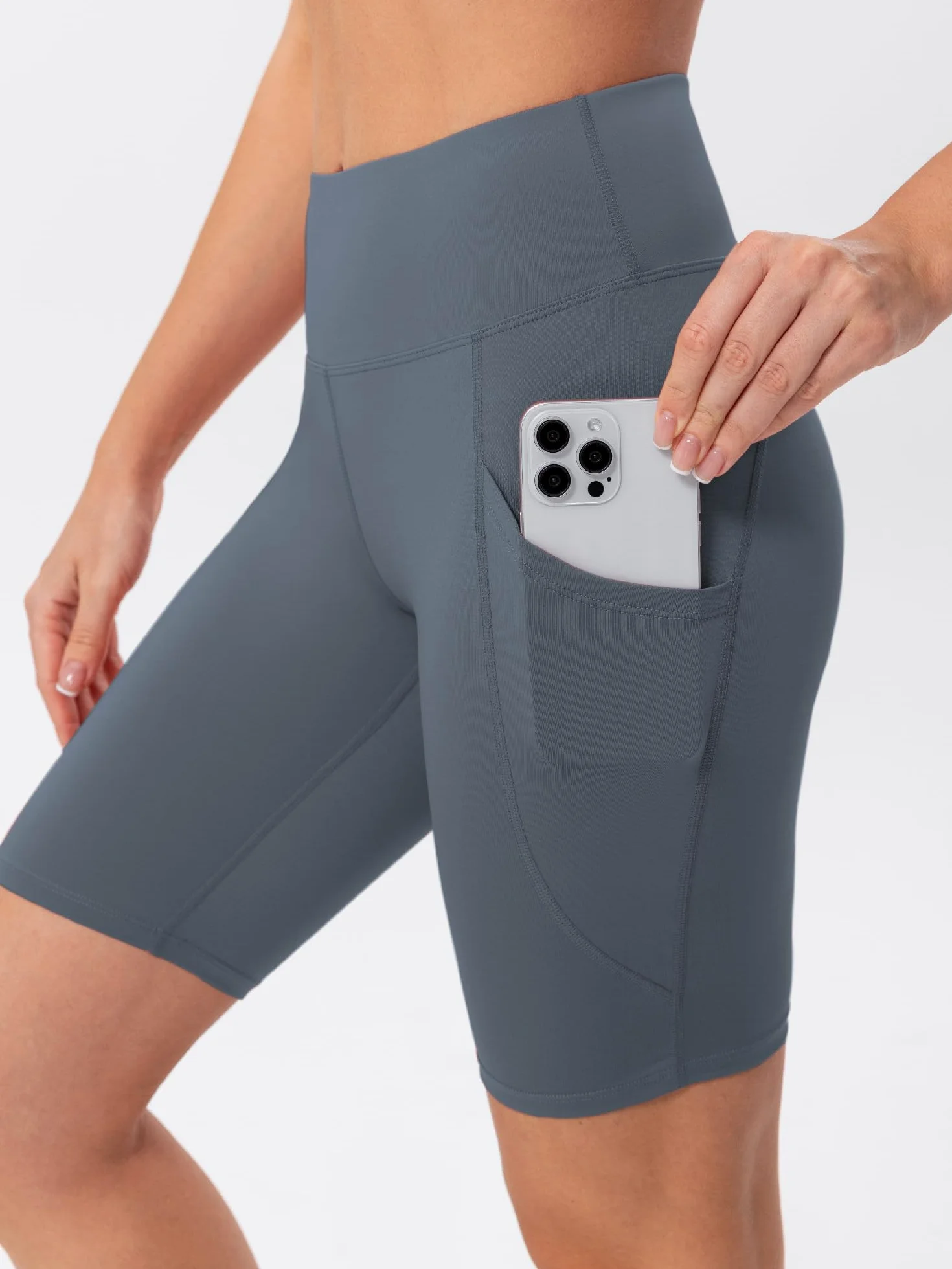 TAISIM Pantalones cortos de yoga para mujer con bolsillos, control de abdomen, para entrenamiento, atletismo, correr, para mujer