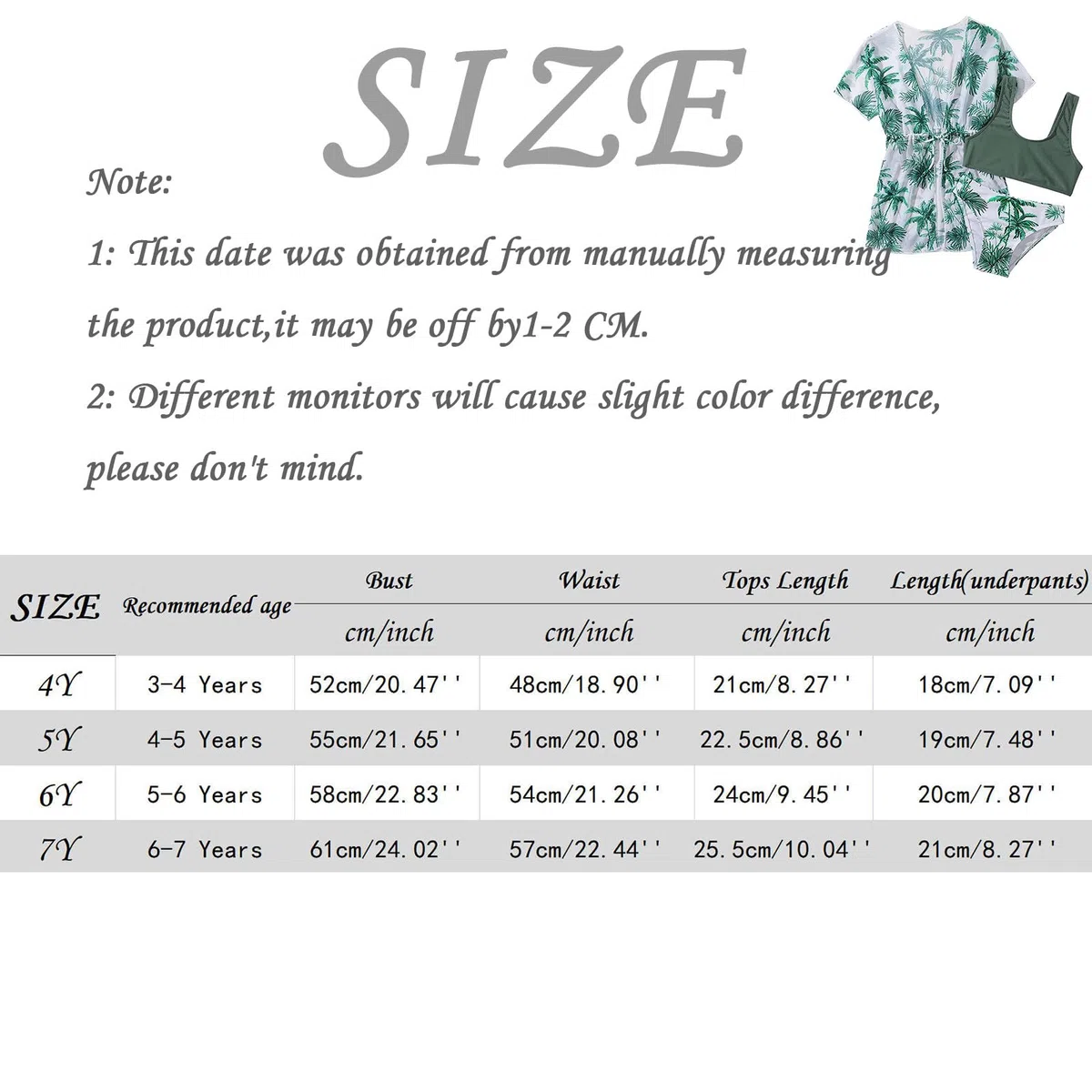 Generisch Swim Shirtgirls Traje de baño de 3 piezas para niños pequeños, bebés, hojas, estampados, bikini, bañador, braguitas, niñas, bikini, juego de ropa de playa