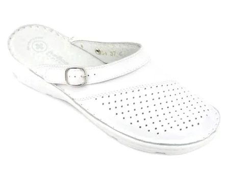 Zapatillas Sanitarias Mujer con Parte Superior Calada Cerrada Tira Ajustable Suela Flexible Ligeras Cómodas Blanco Talla 41