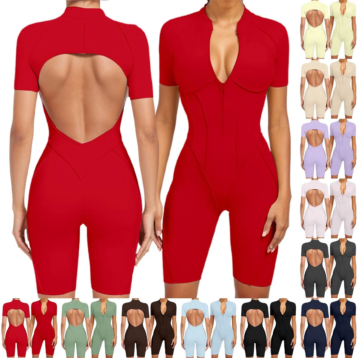 Generisch Conjunto de yoga de una pieza para mujer, sexy, sin espalda, mono