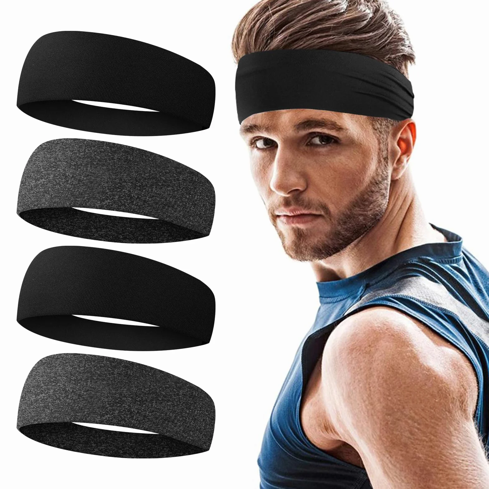 Cinta Pelo Deporte Hombre, Diadema Deportiva Elástica Durable, Cinta Sudor Cabeza Entrenamiento para Yoga, Fitness, Correr