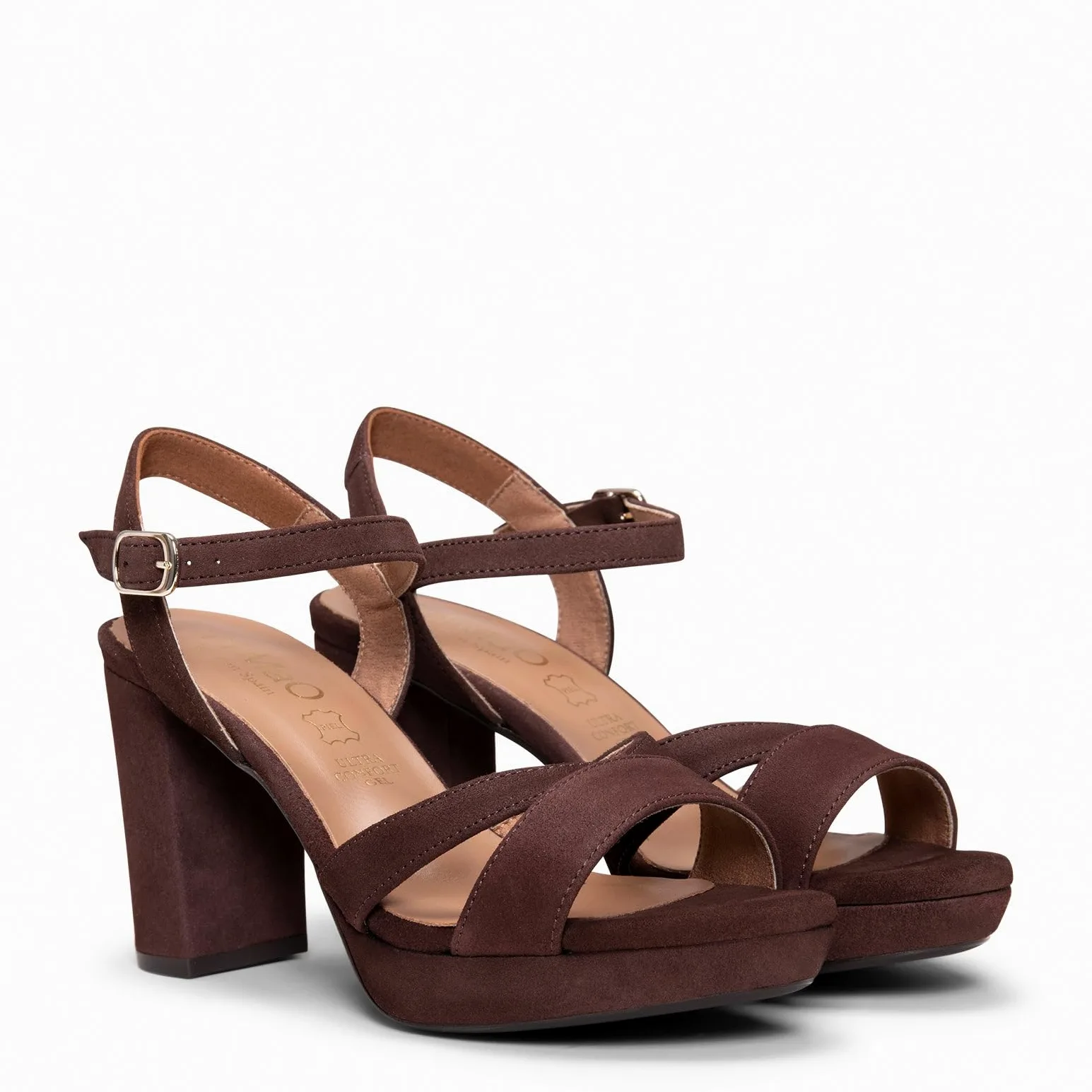 miMaO. Sandalias de Fiesta Cómodas en Piel con tacón y Plataforma. con Plantilla de Gel. Diseñado y Fabricado en España