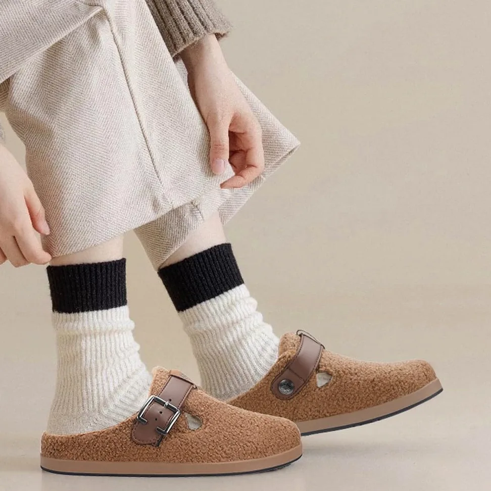 Zapatillas de Estar Invierno Mujer Hombre Peluche Comodidad Cálido Antideslizantes Pantuflas Zuecos Interior Exterior,Marrón,42 EU
