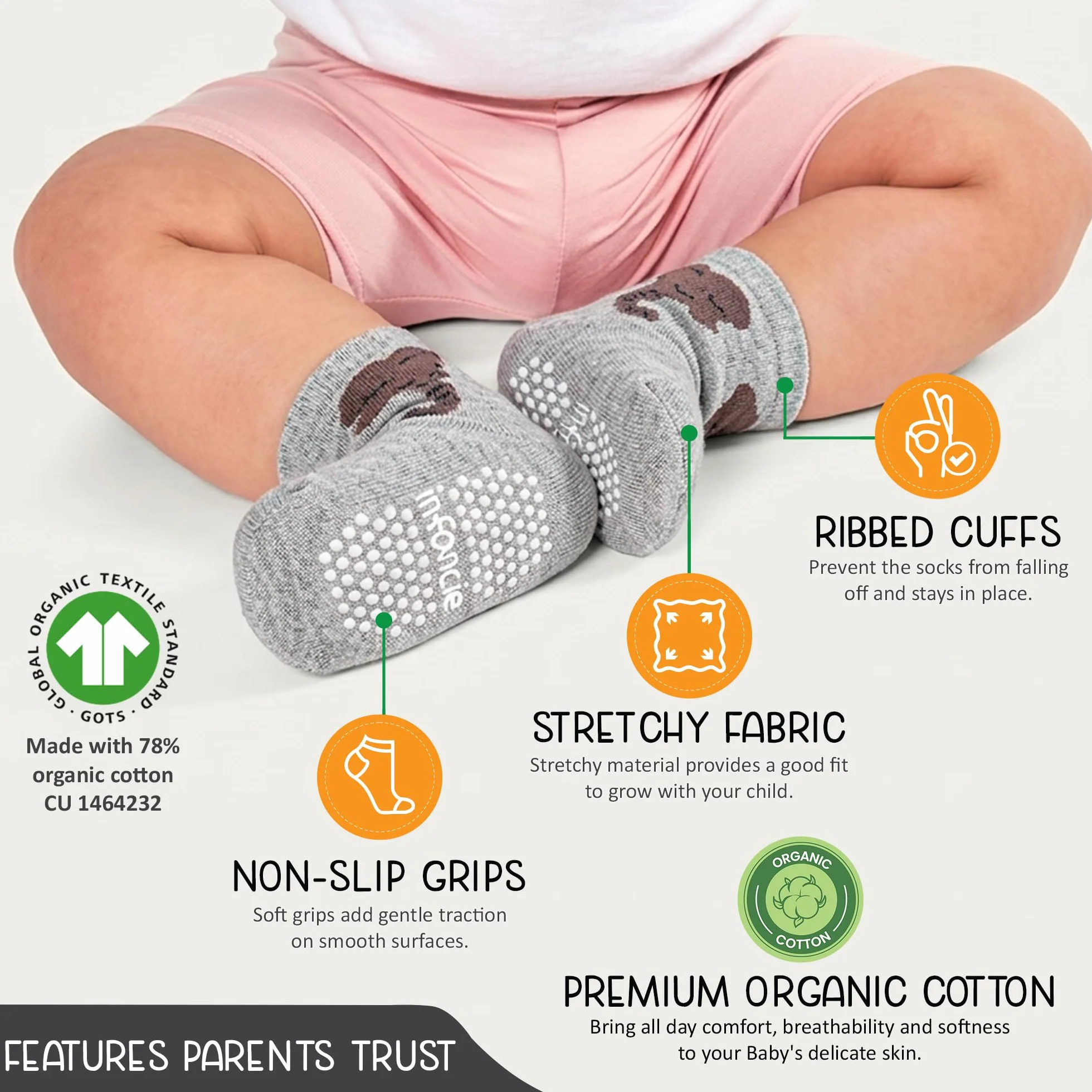 Calcetines para bebé con pinzas de 0-6 y 6-12 meses, suela antideslizante para caminar segura, puños acanalados unisex para permanecer en su lugar, 12 pares
