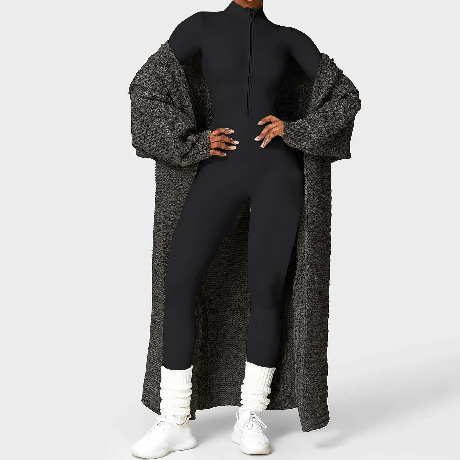 Mono Deportivo Mujer Ajustado Jumpsuit Yoga Leggins 3D Anticelulitis Push Up Manga Larga Cremallera