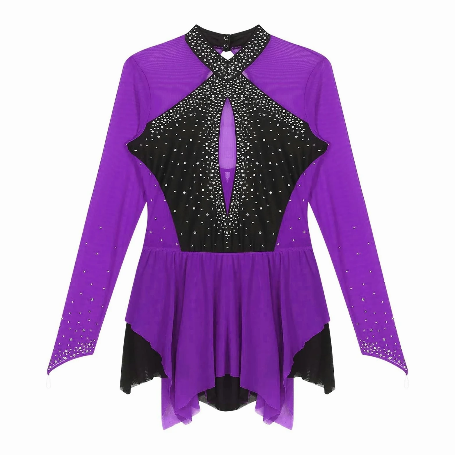 Vestido de Patinaje Artístico Vestido de malla transparente de manga larga for mujer, for patinaje artístico, gimnasia rítmica, danza lírica