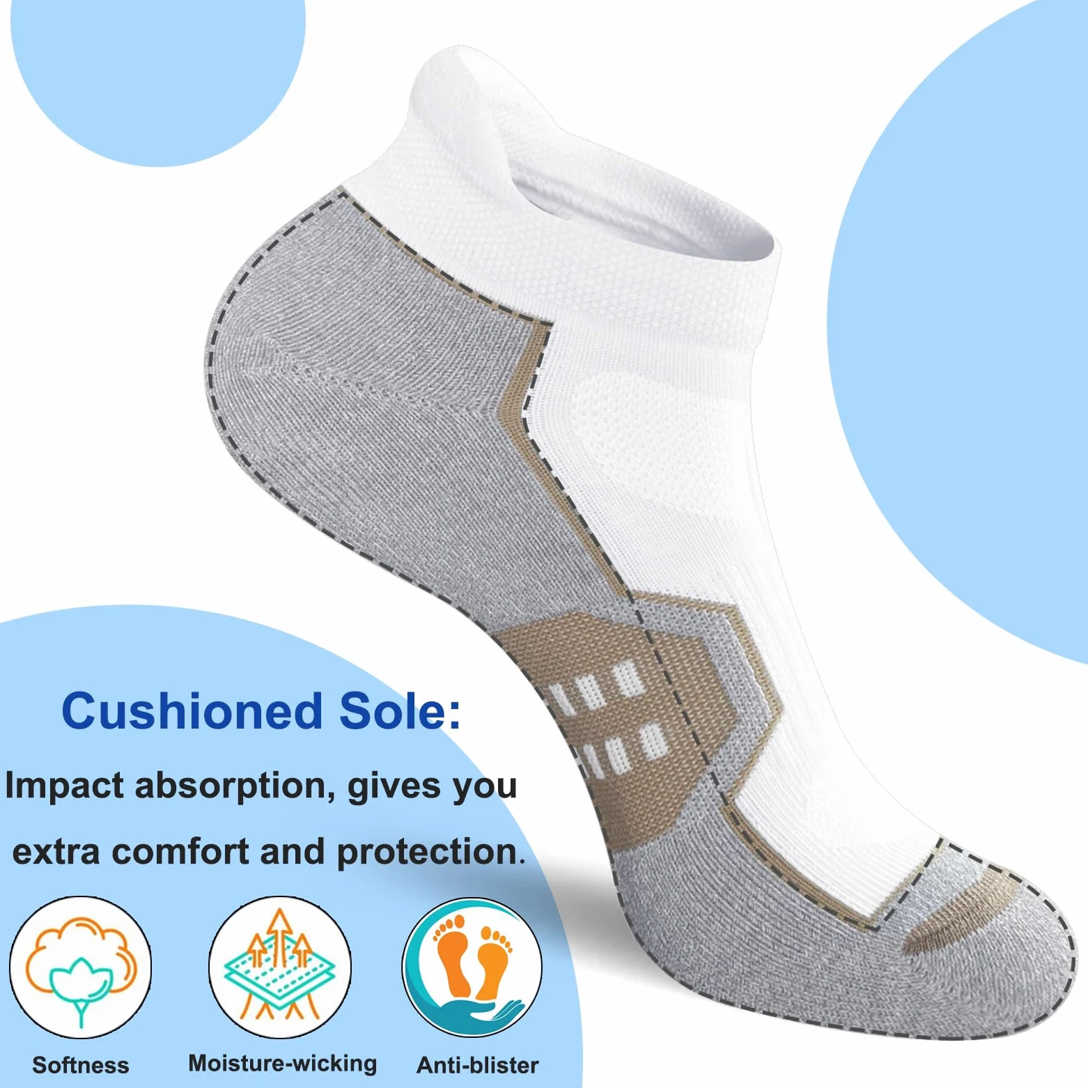 Calcetines deportivos para correr para mujer, cómodos, acolchados, antiampollas, 5 pares