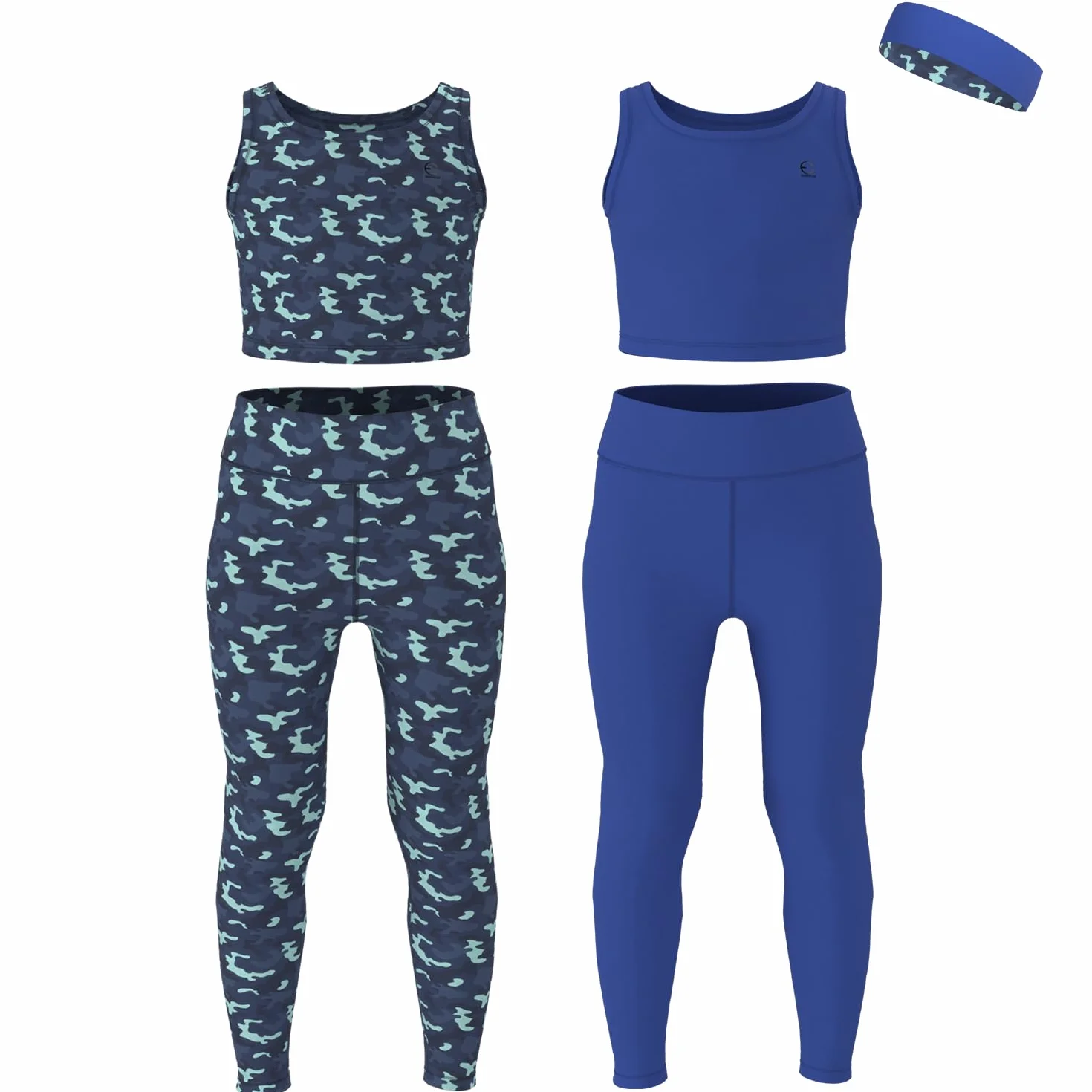Girls Athletic Leggings Yoga Pants w/Sleeveless Crop Tank Tops for Kids Workout Cheer Dance Run Sizes 3-16, 5pc Set