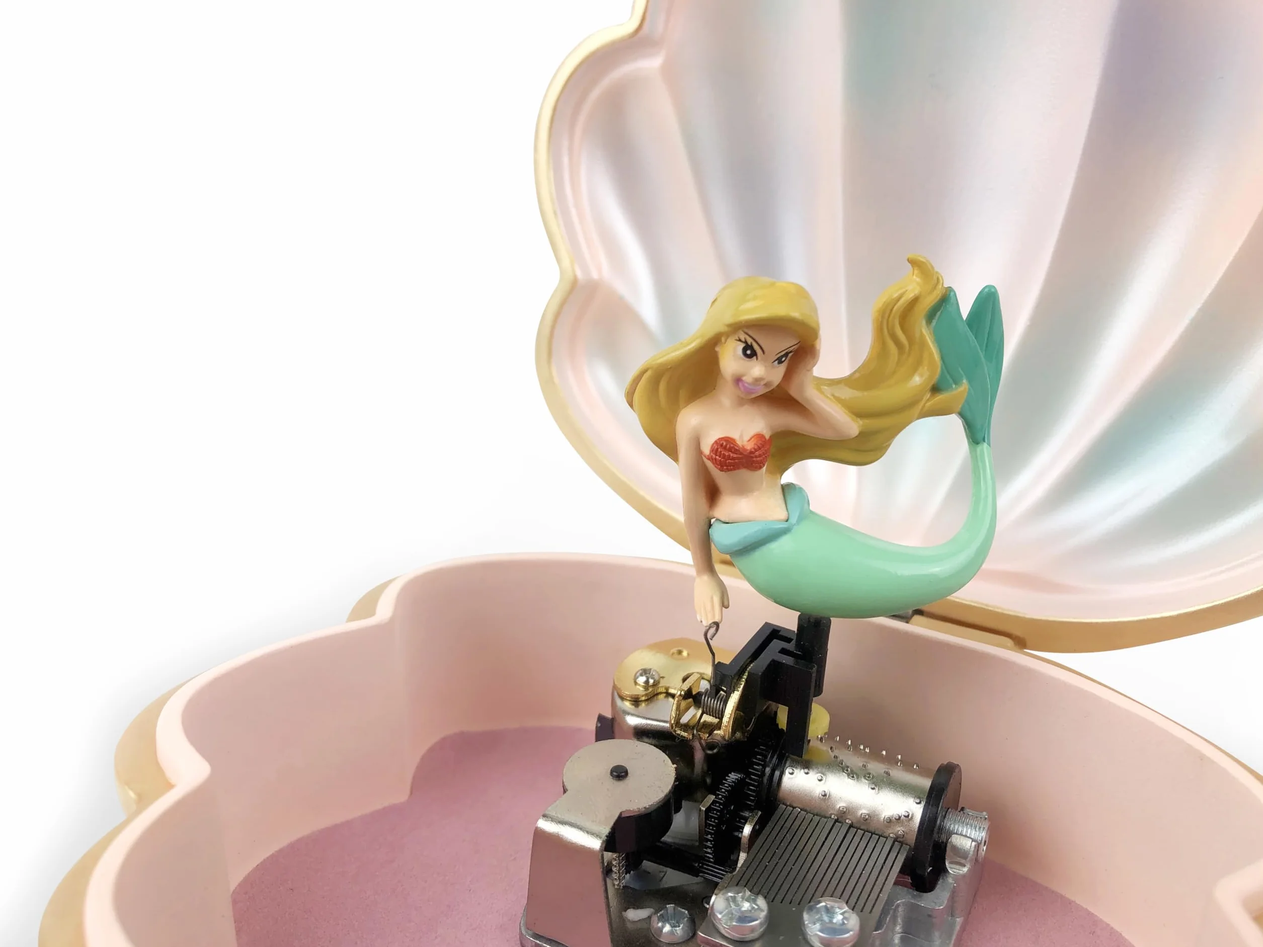 Trousselier Sirena en concha Caja de música coleccionista Pequeña joyería musical Vintage Rosa Le lac des Cygnes