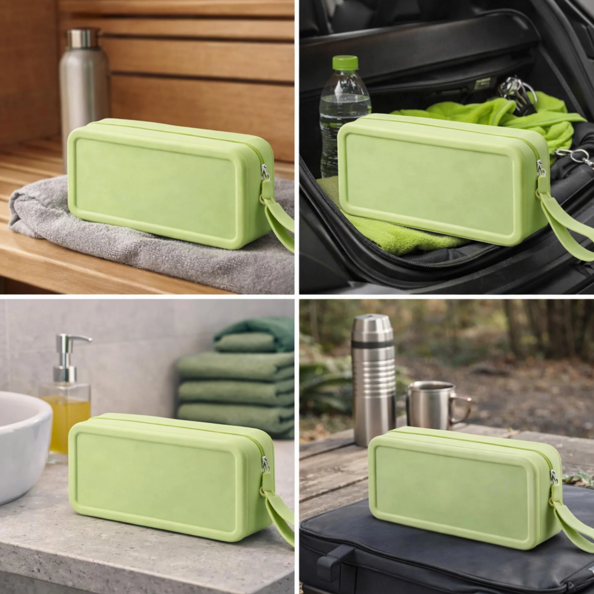 Neceser de Viaje, Gimnasio, Playa de Silicona Impermeable Antifugas – Bolsa para Líquidos de Cabina (Avión) – Flexible y Resistente para Cosméticos y Aseo 9.3x7x18.3cm (Verde)