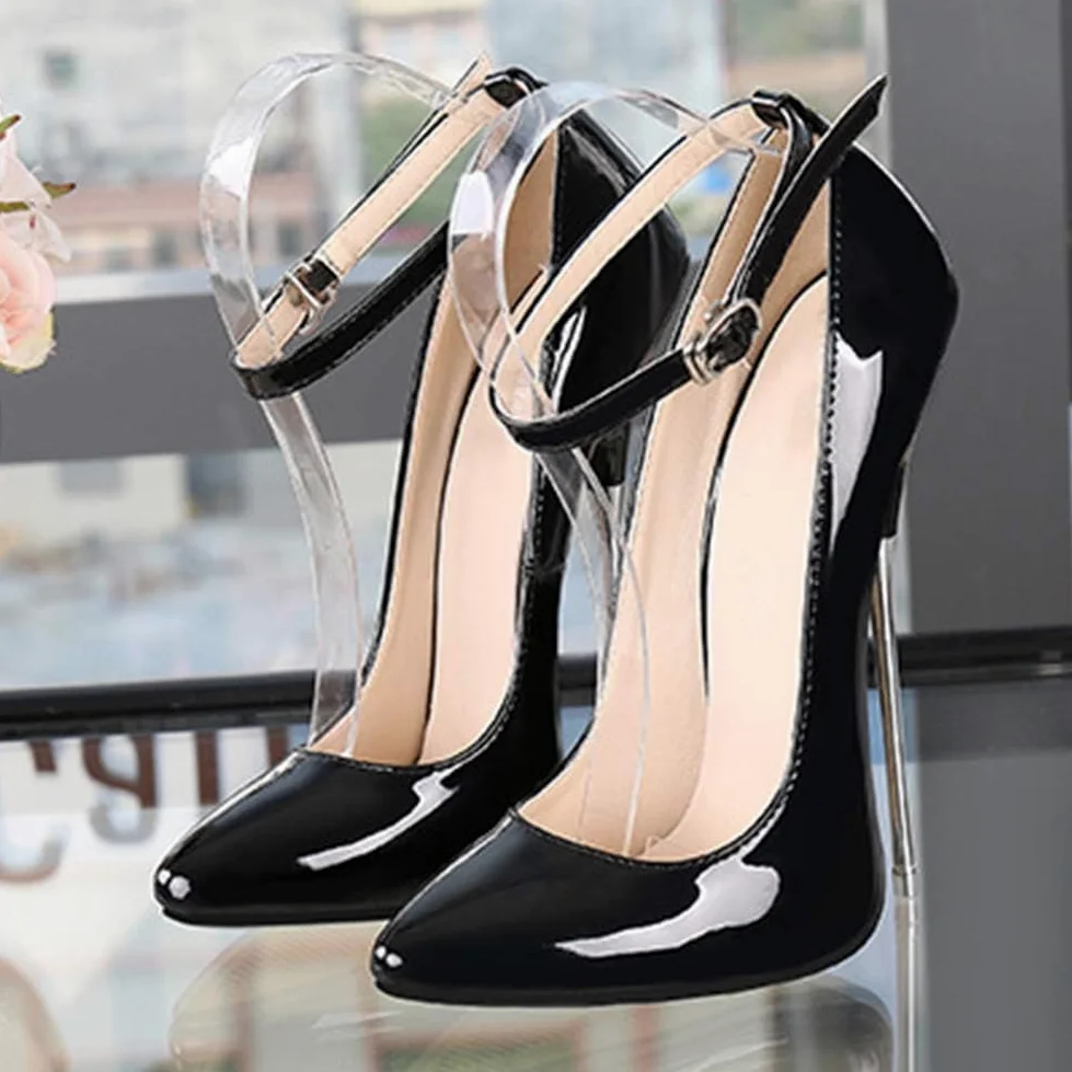 Mujer Puntiagudos Tacones Altos - Zapatos de Tacón Bombas Moda con Tacon Alto Tobillo Correa 16CM Puntiagudos Sexy Zapatos de Vestir