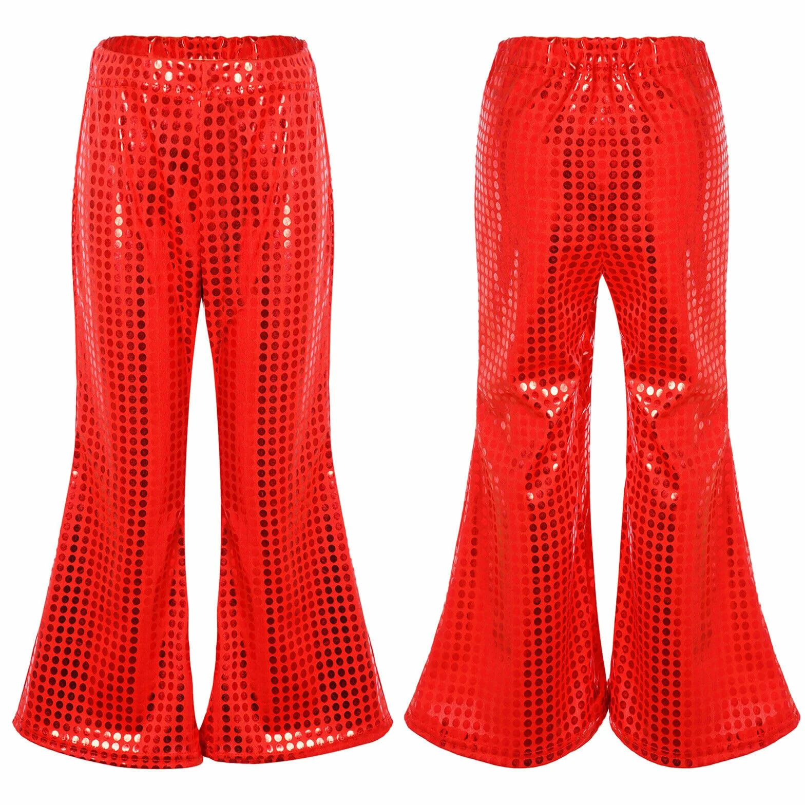 Pantalones Largos Acampanados Lentejuelas Niño Niña Retro Cuero Metálico Brillante Danza Jazz Cintura Elástica Baile Fiesta