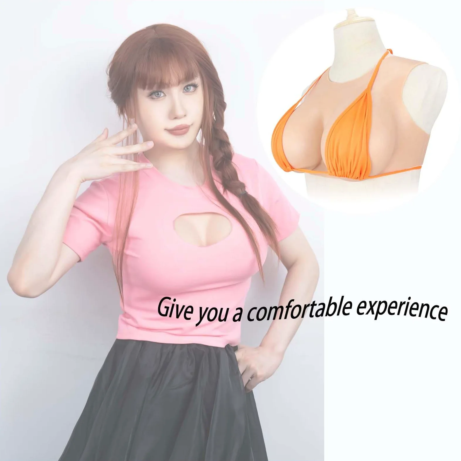 Adima Copa D - H En Forma De Pecho Sujetador Relleno De Silicona Cuello Redondo En Forma De Pecho Falso del Travesti