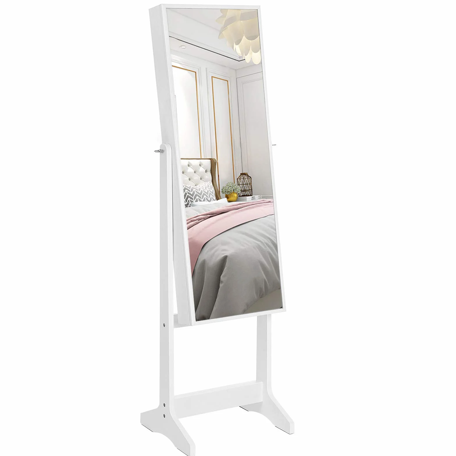 SONGMICS Armario Joyero Bloqueable Espejo Longitud Completa JJC69WT Blanco Forro Negro