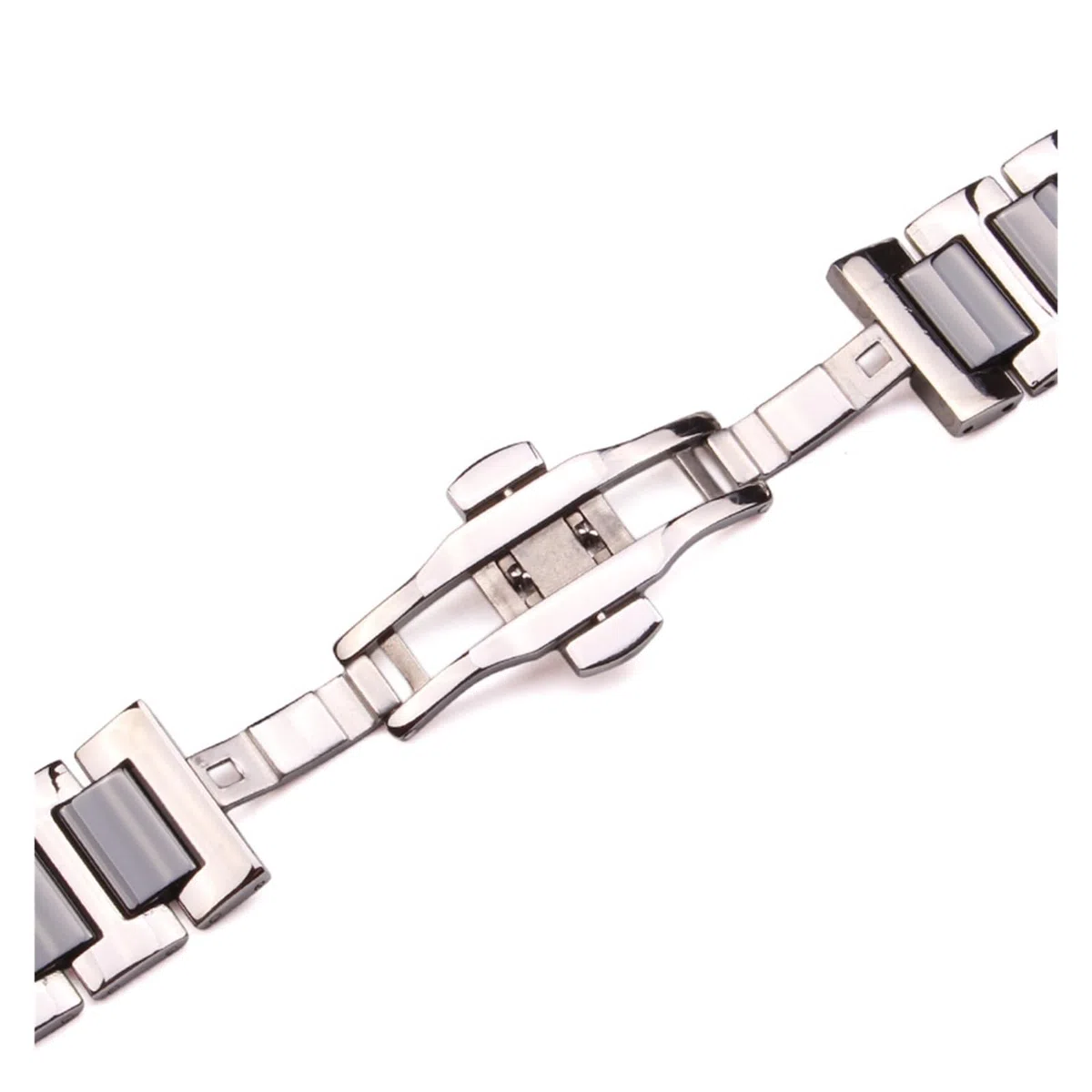 SiChouwz Pulsera De Cerámica De Acero Inoxidable Correa De Metal Sólido Blanco Negro