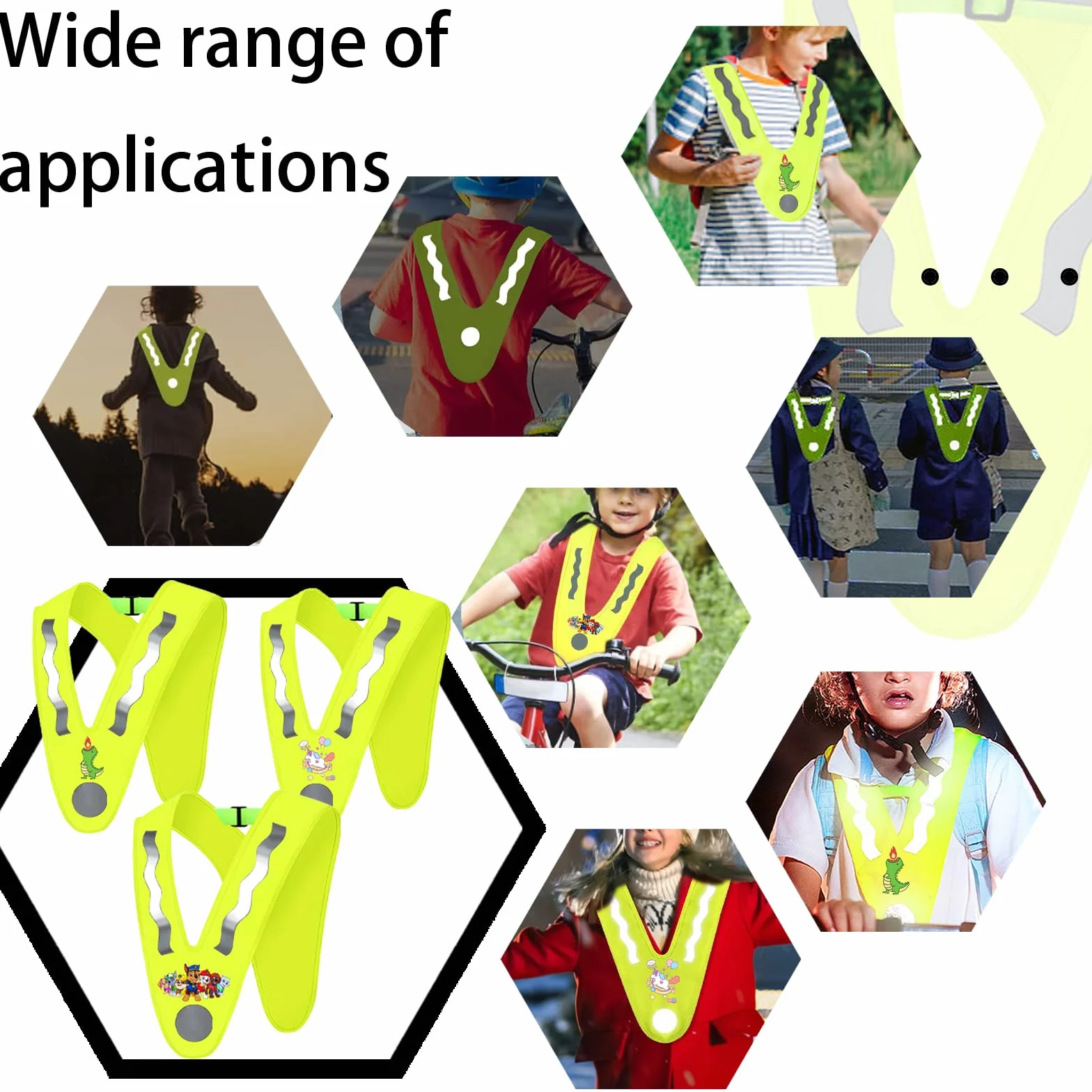 YOUYIKE 2 chalecos reflectantes para niños, en forma de V, amarillo, con bandas elásticas, chaleco luminoso para niños, chaleco reflectante para niños, para correr, ciclismo, carreteras nocturnas (C)